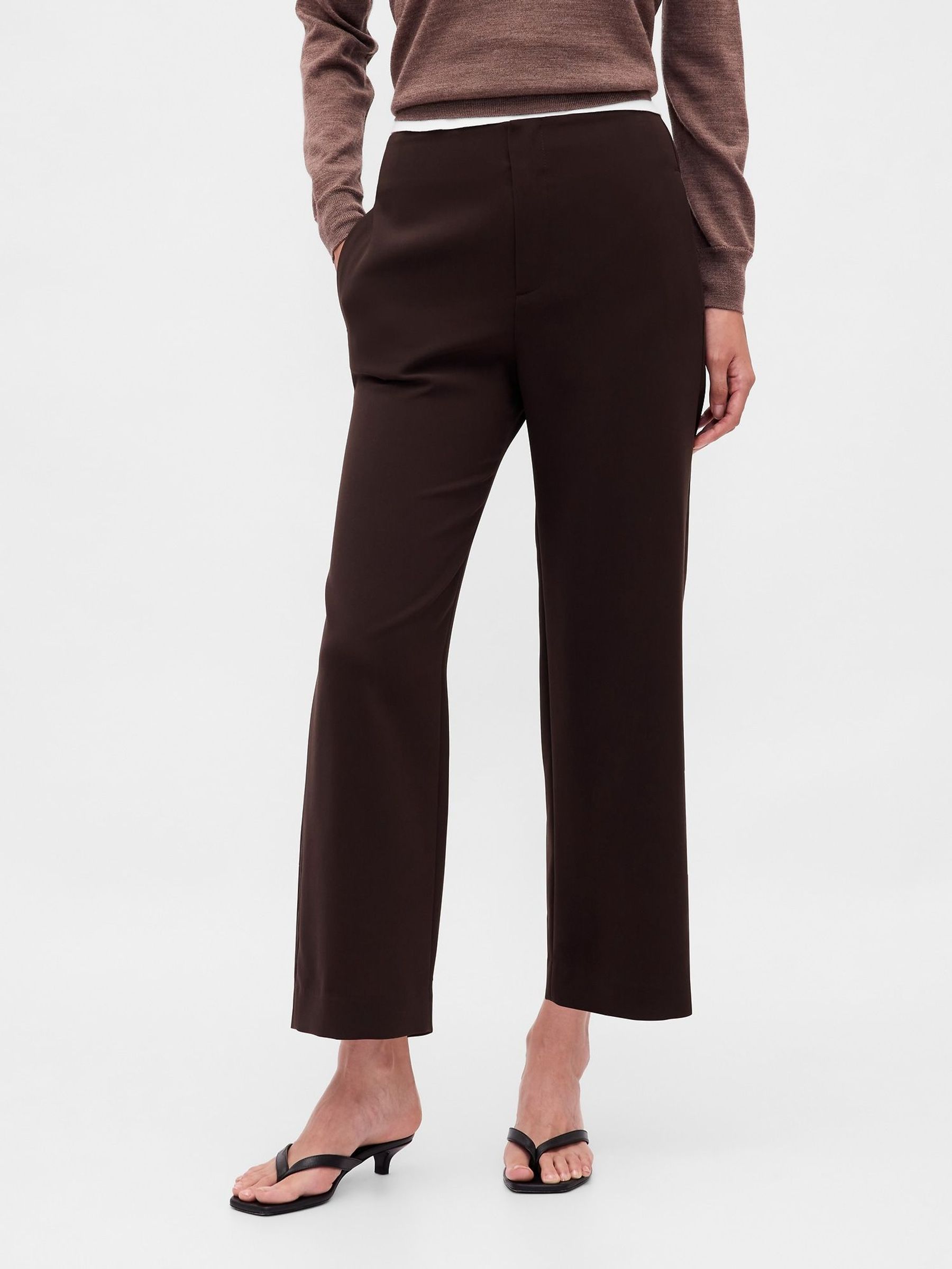 Brown High Waisted Twill Straight Ankle Trousers (G47688) | £55