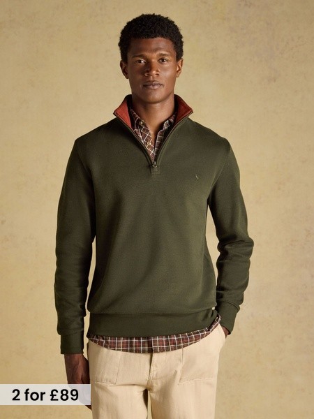 Green - Regular French Ribbed Quarter Zip Sweatshirt