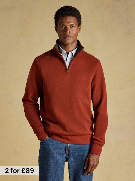 Red - Regular French Ribbed Quarter Zip Sweatshirt