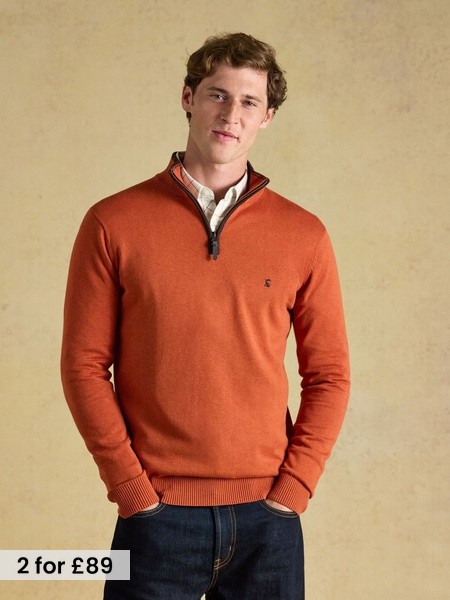 Orange - Regular Quarter Zip Knitted Jumper