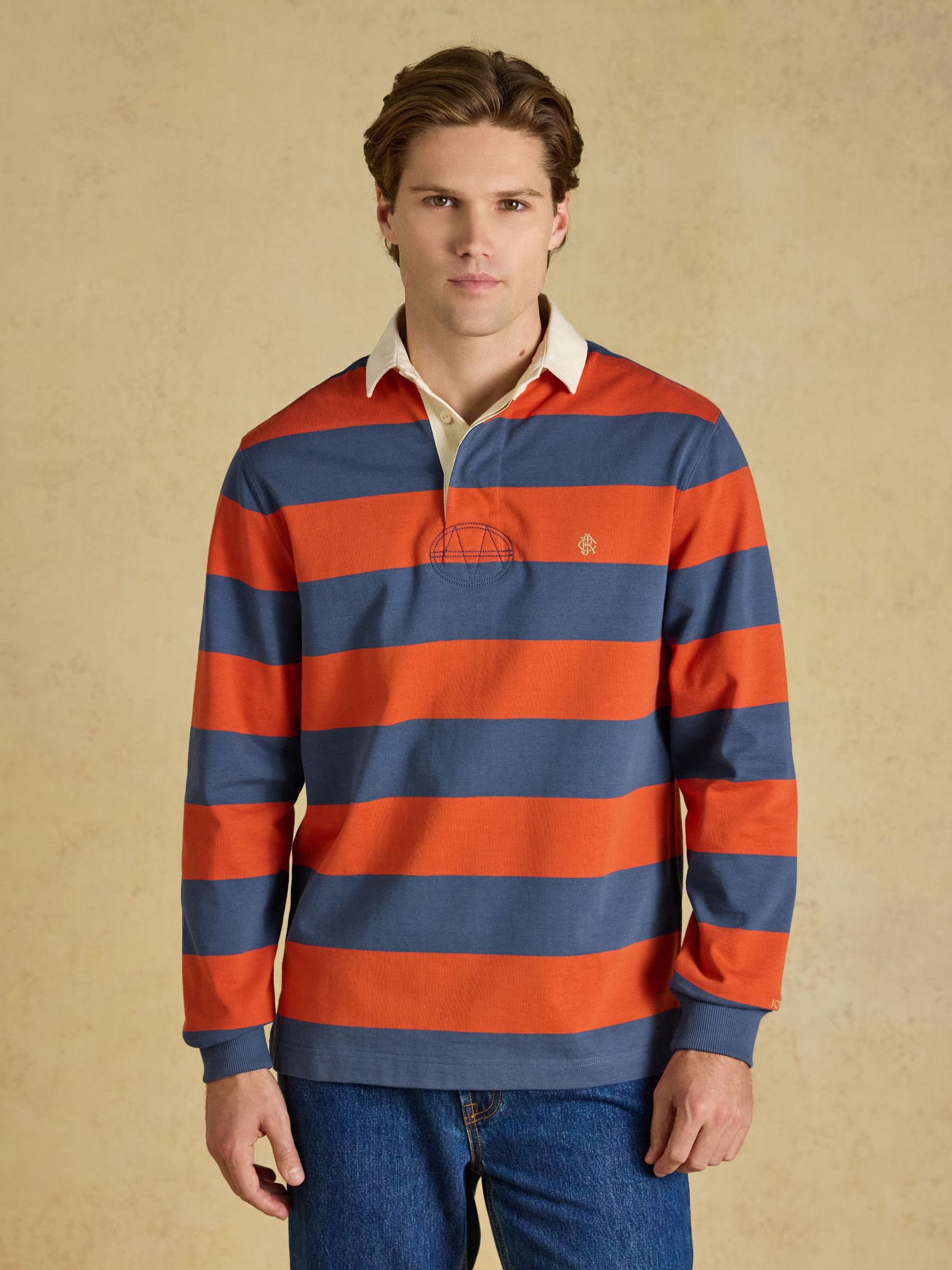 Blue & Orange - Regular Long Sleeve Striped Rugby Shirt