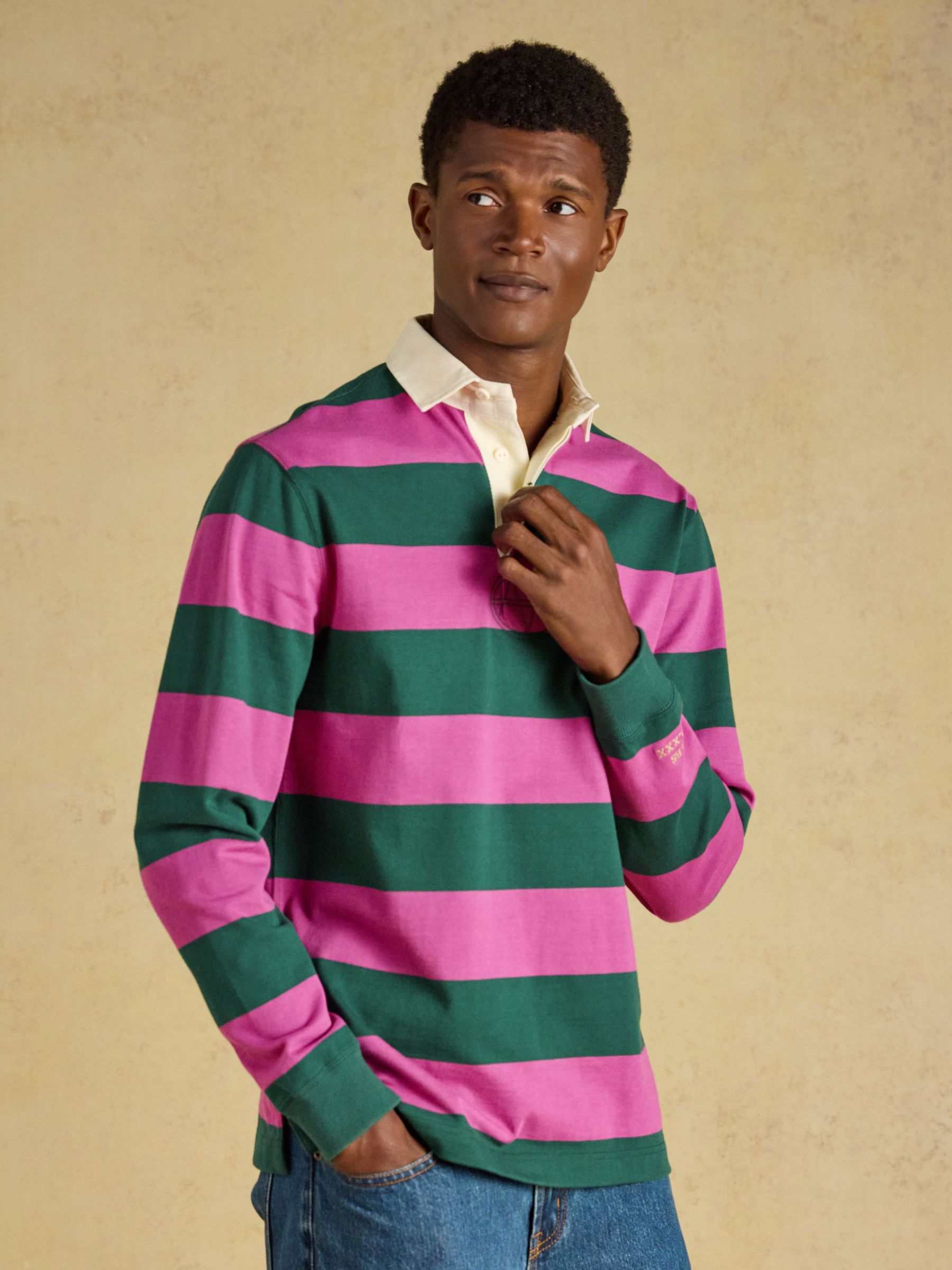 Pink/Green - Regular Long Sleeve Striped Rugby Shirt