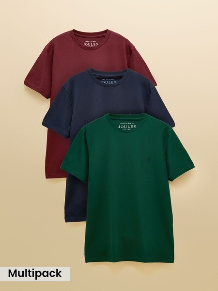 Navy/Port/Green - Regular Classic Fit Cotton T-shirt 3 Pack