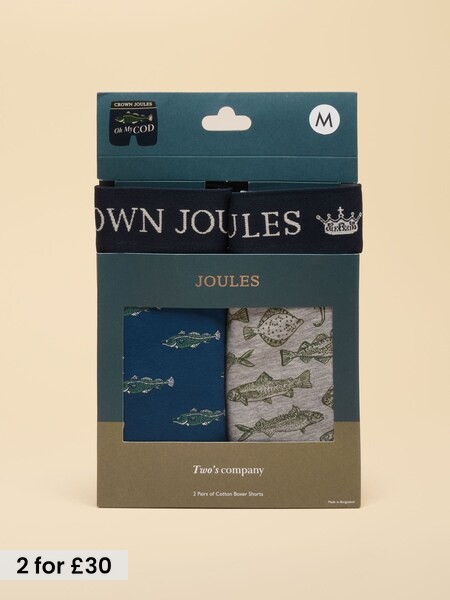 Oh My Cod Navy/Grey - Regular Cotton Jersey Boxer Shorts 2 Pack