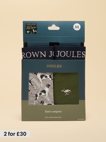Hare Of The Dog Green/Grey - Regular Cotton Jersey Boxer Shorts 2 Pack