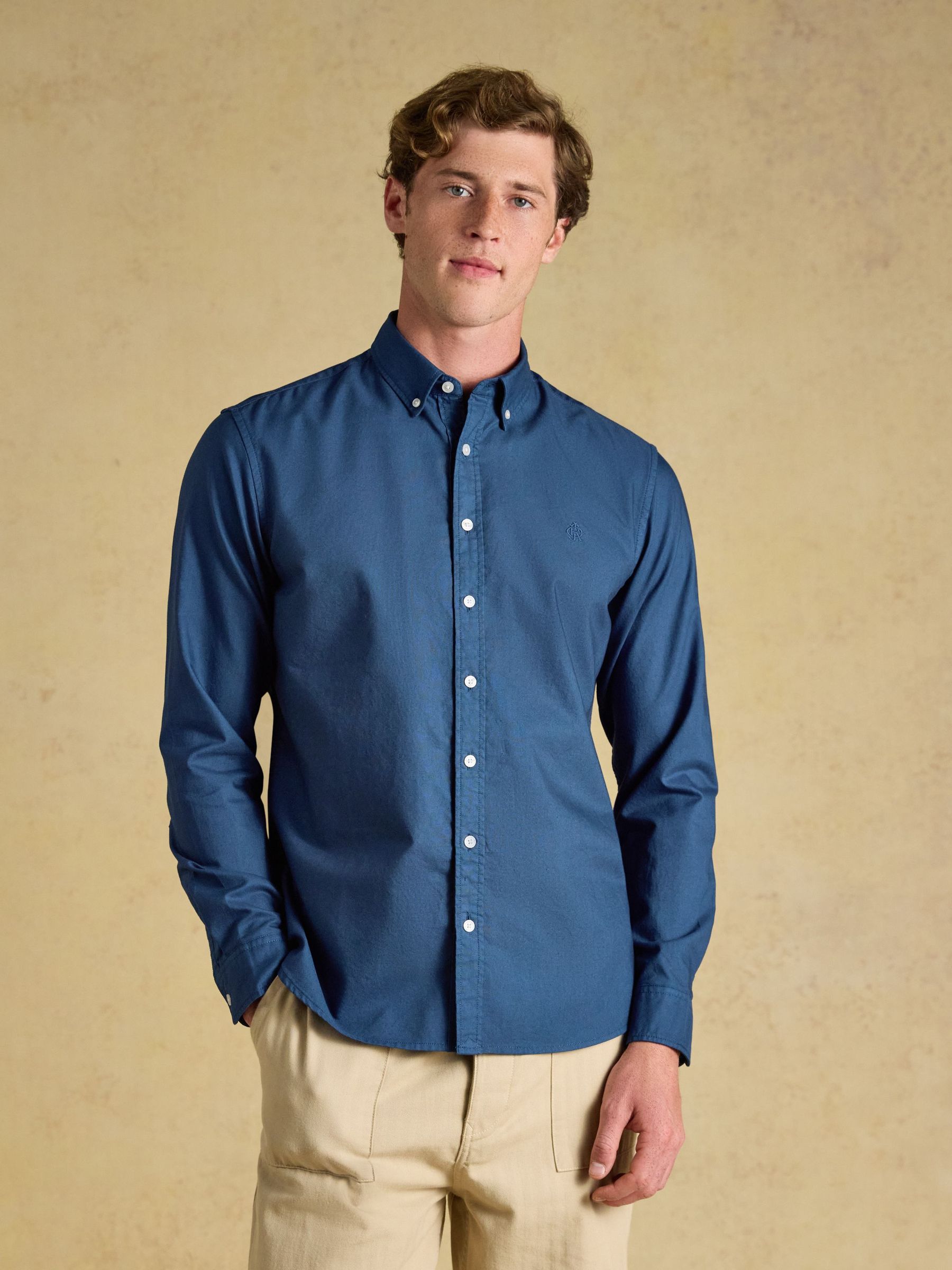 Navy - Regular Garment Dyed Long Sleeve Cotton Shirt