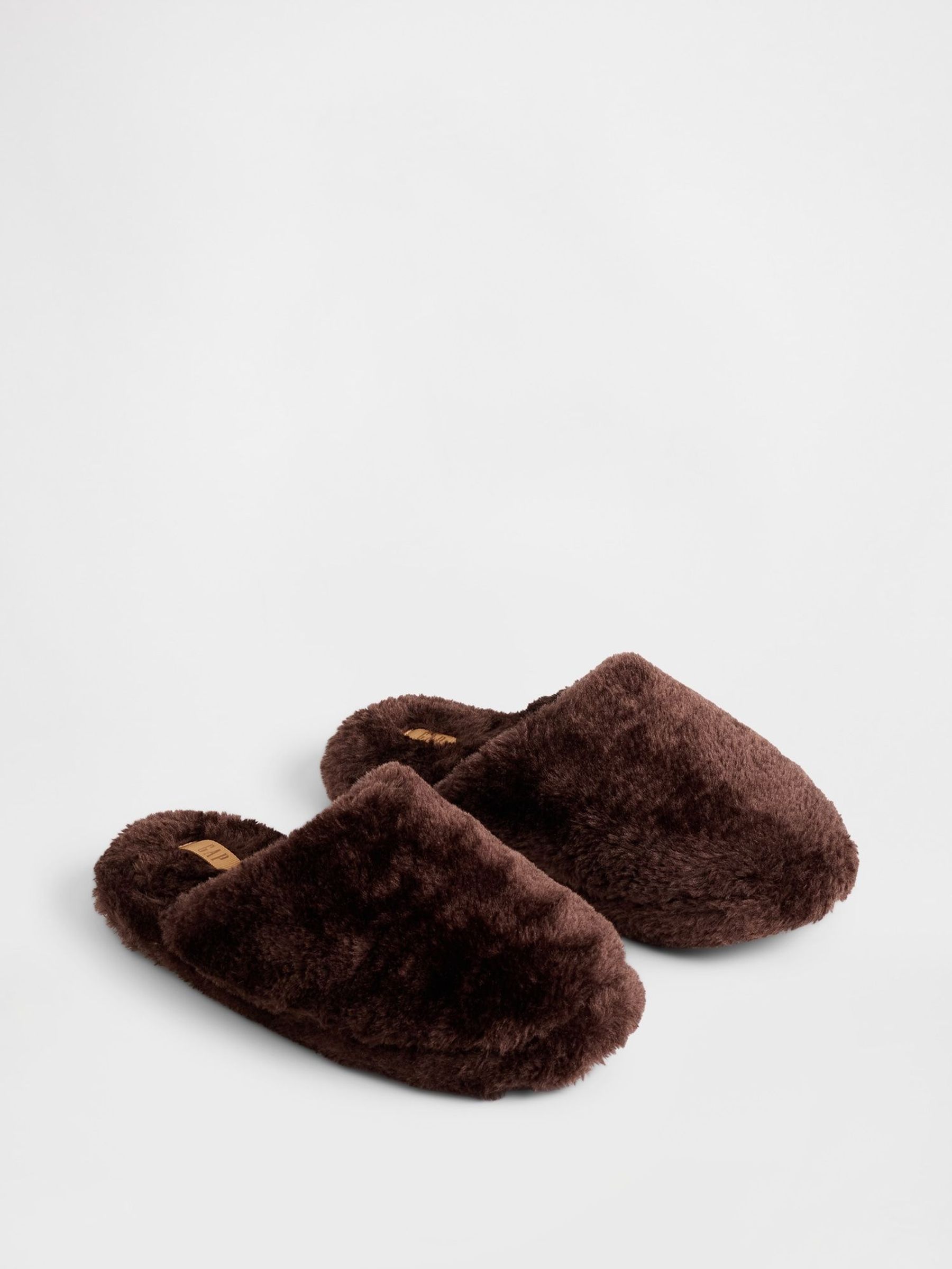 Brown Faux Fur Slippers (G49230) | £30