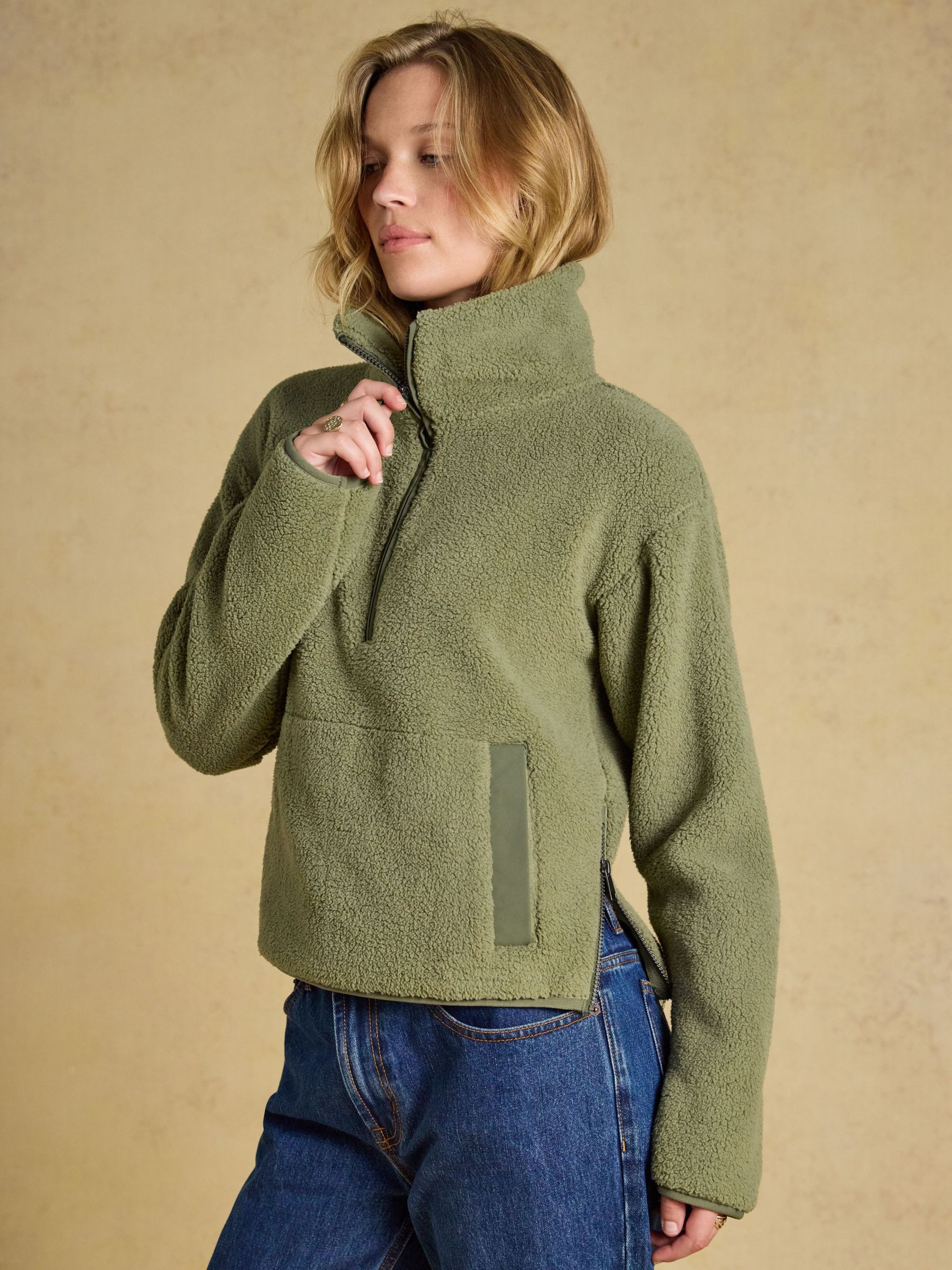Olive Green - Cropped Quarter Zip Fleece