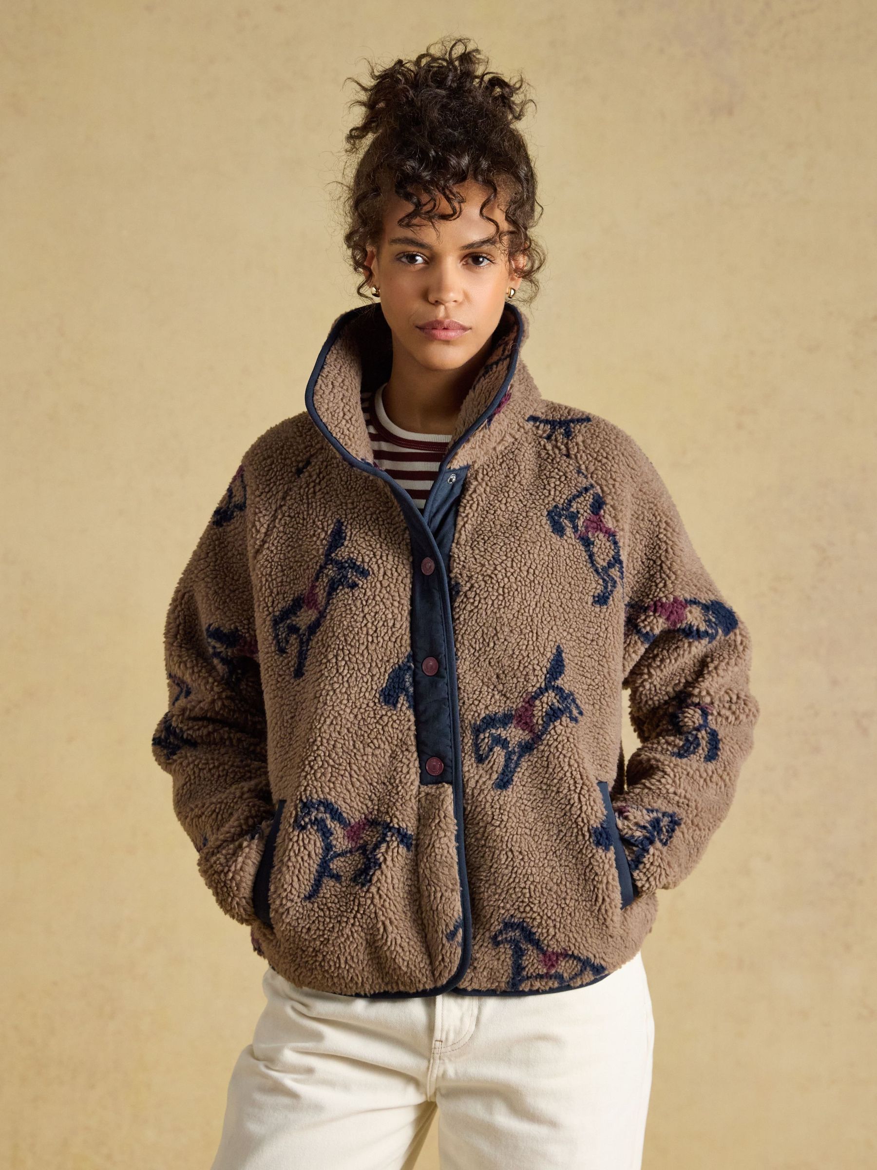Mink Brown Horse Print - Borg Fleece Jacket