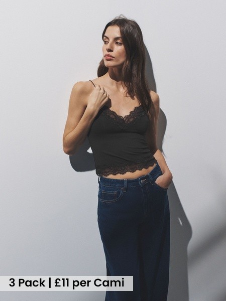 Black/Chocolate Brown/White 3 Pack Lace Camis (G49577) | £33