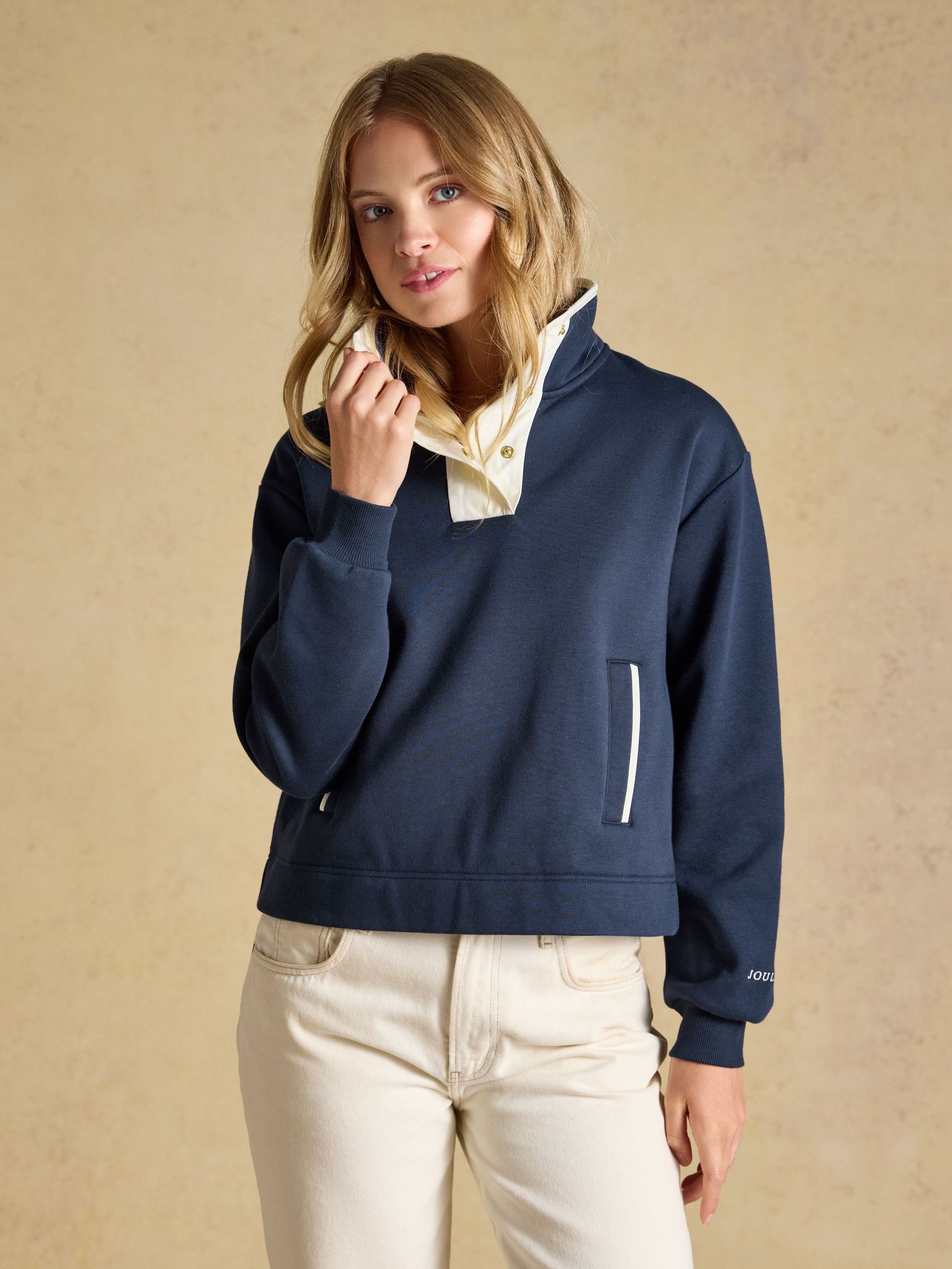 Navy - Popper Funnel Neck Sweatshirt