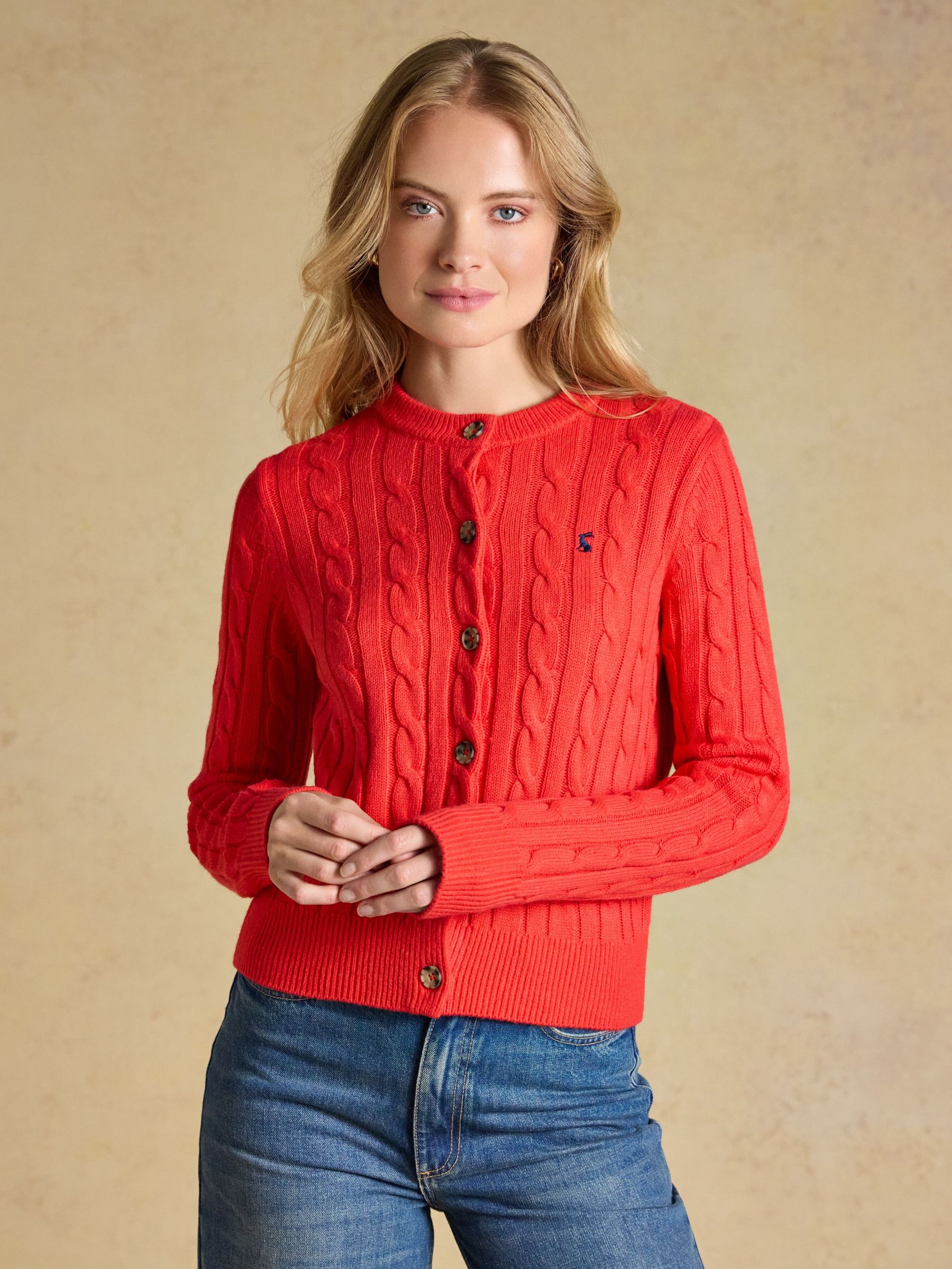 Red - Cable Knit Button Up Cardigan