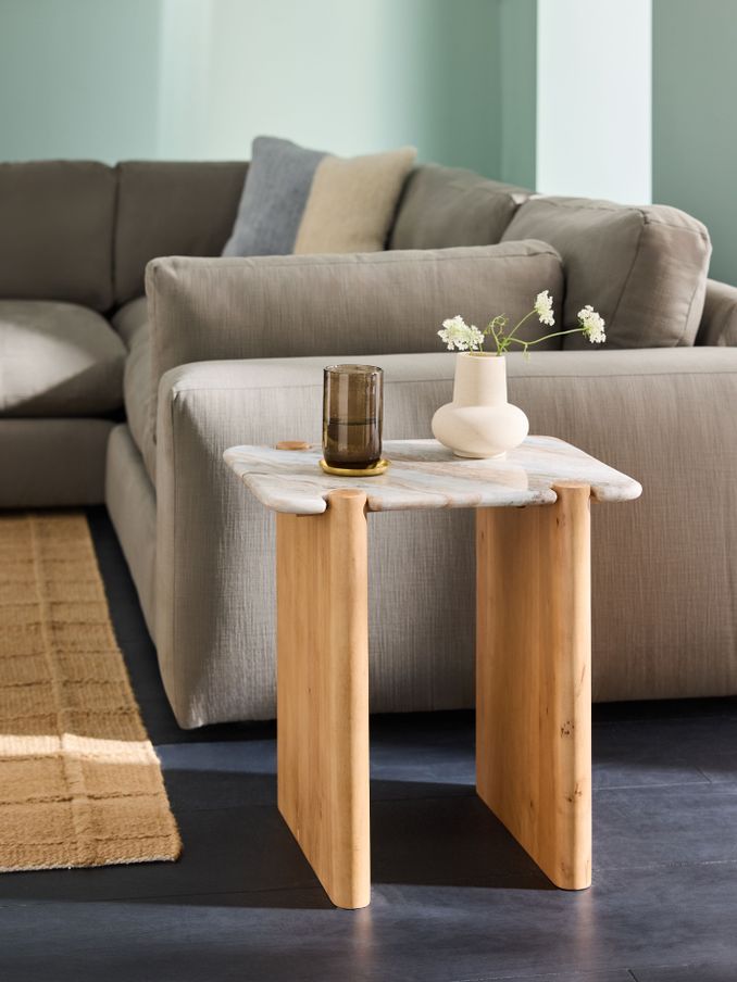 Callen Side Table in Natural Acacia Wood and Real Marble (G50570) | £299
