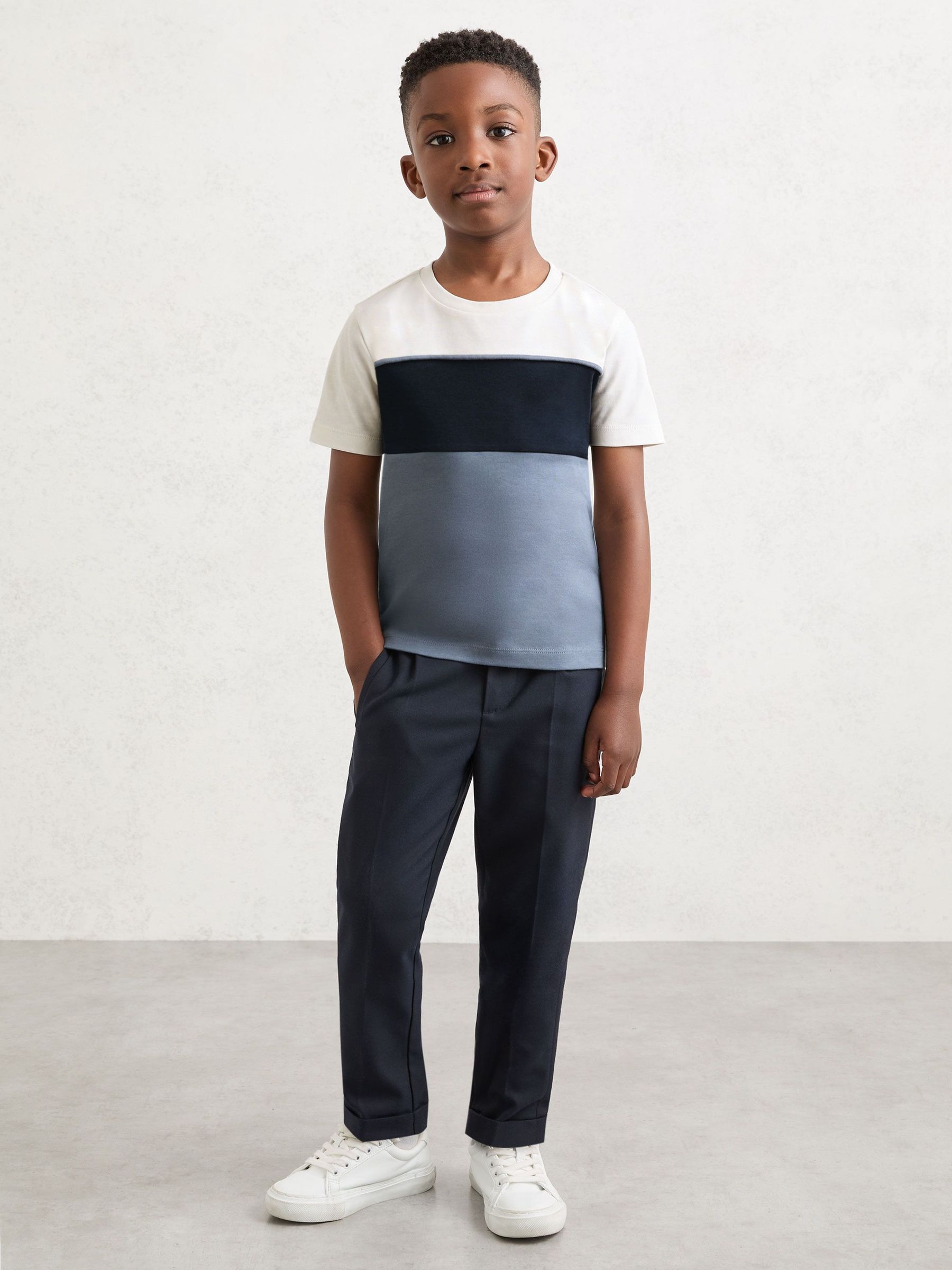 Cotton Colour-Block T-Shirt in Navy/Airforce Blue/Off White (G50793) | £18