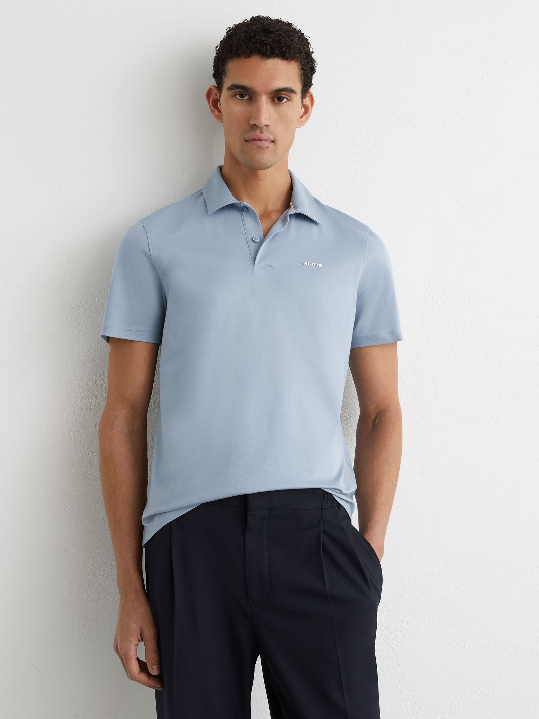 Airwater-Cotton Logo Polo Shirt in Soft Blue (G50795) | £68