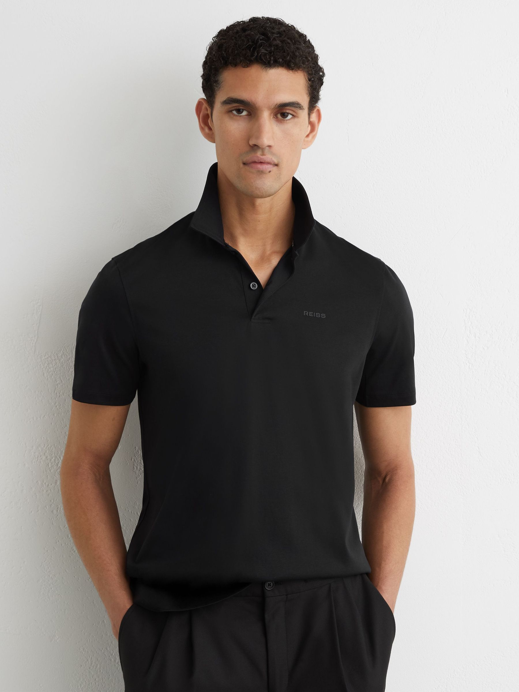 Airwater-Cotton Logo Polo Shirt in Black (G50805) | £68