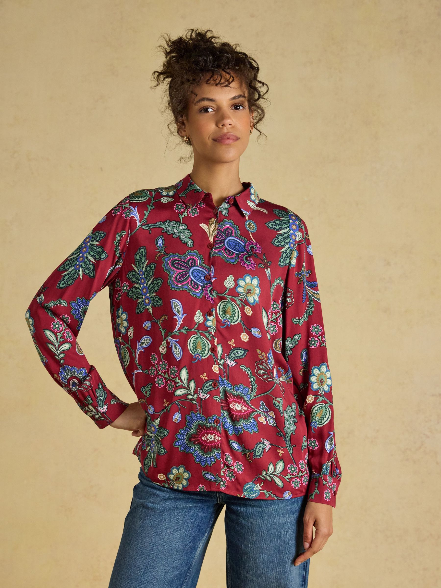 Red Floral - Satin Shirt