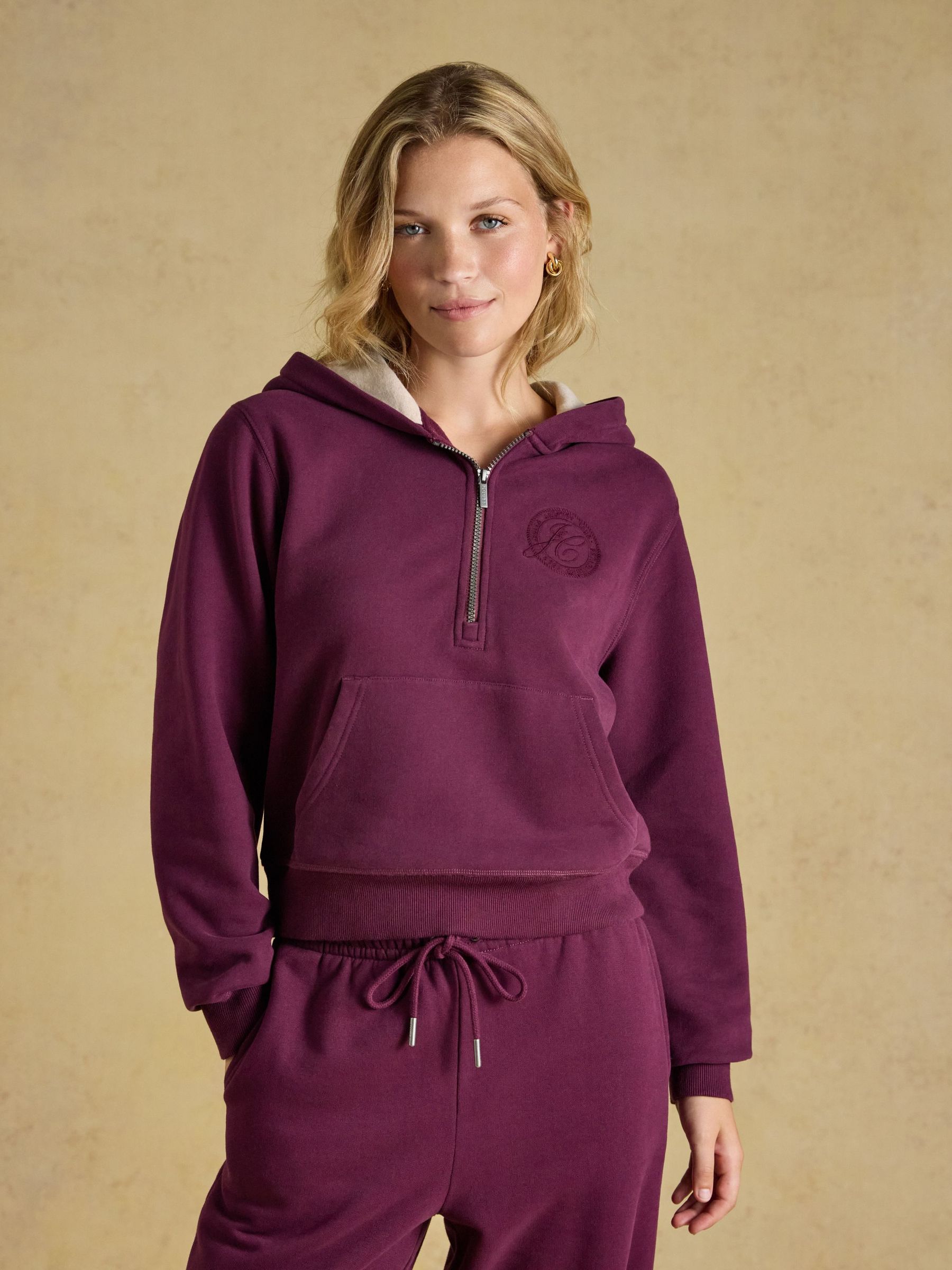 Wine - Half Zip Cotton Blend Hoodie