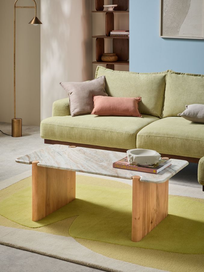 Callen Coffee Table in Natural Mango Wood and Real Marble (G51512) | £549