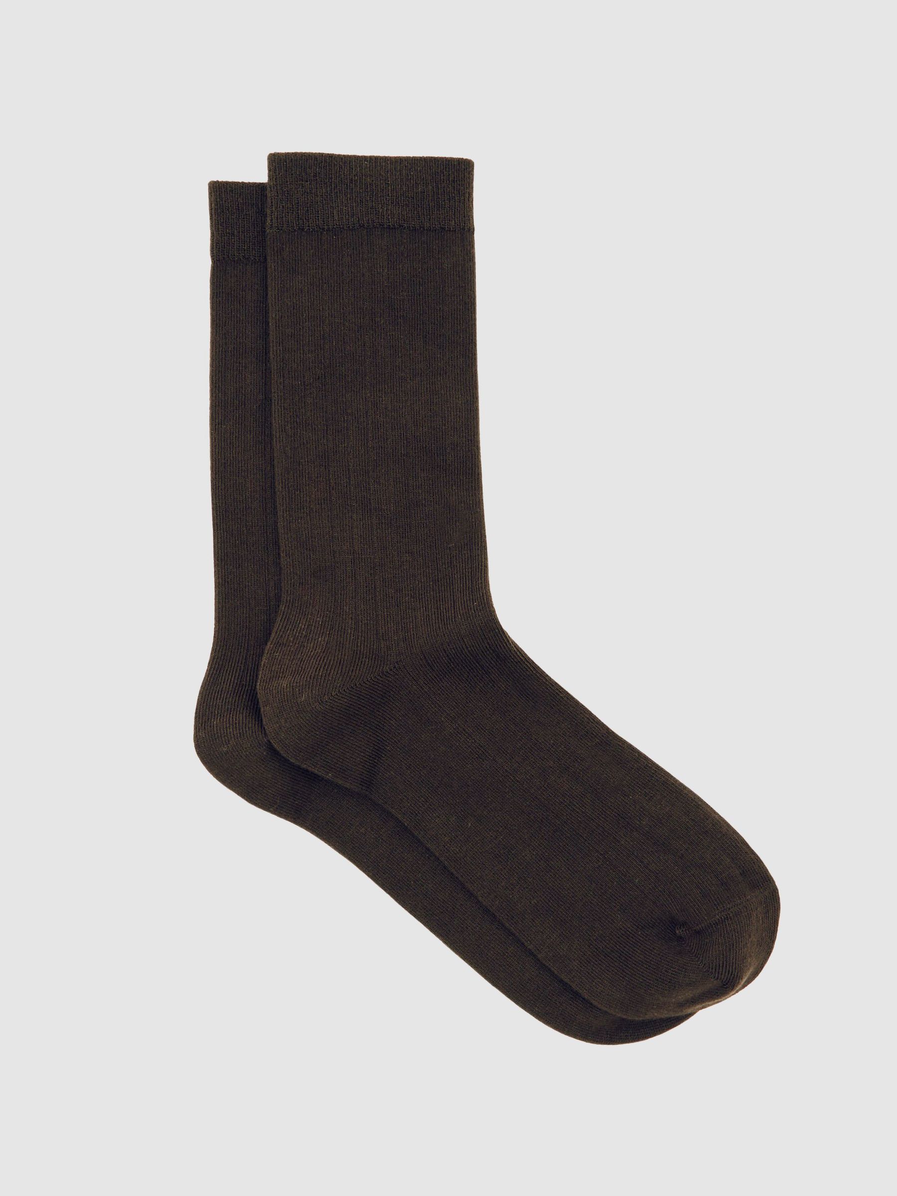 Cotton Blend Ribbed Loafer Socks in Chocolate (G54312) | £15