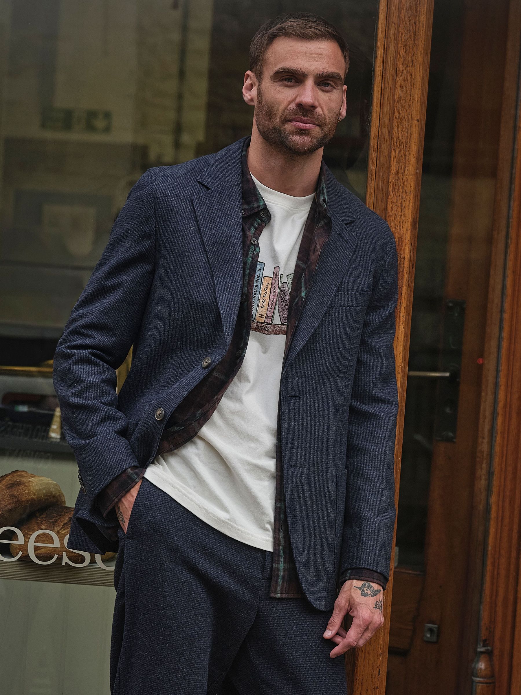 Navy - Regular Wool Mix Micro Check Blazer