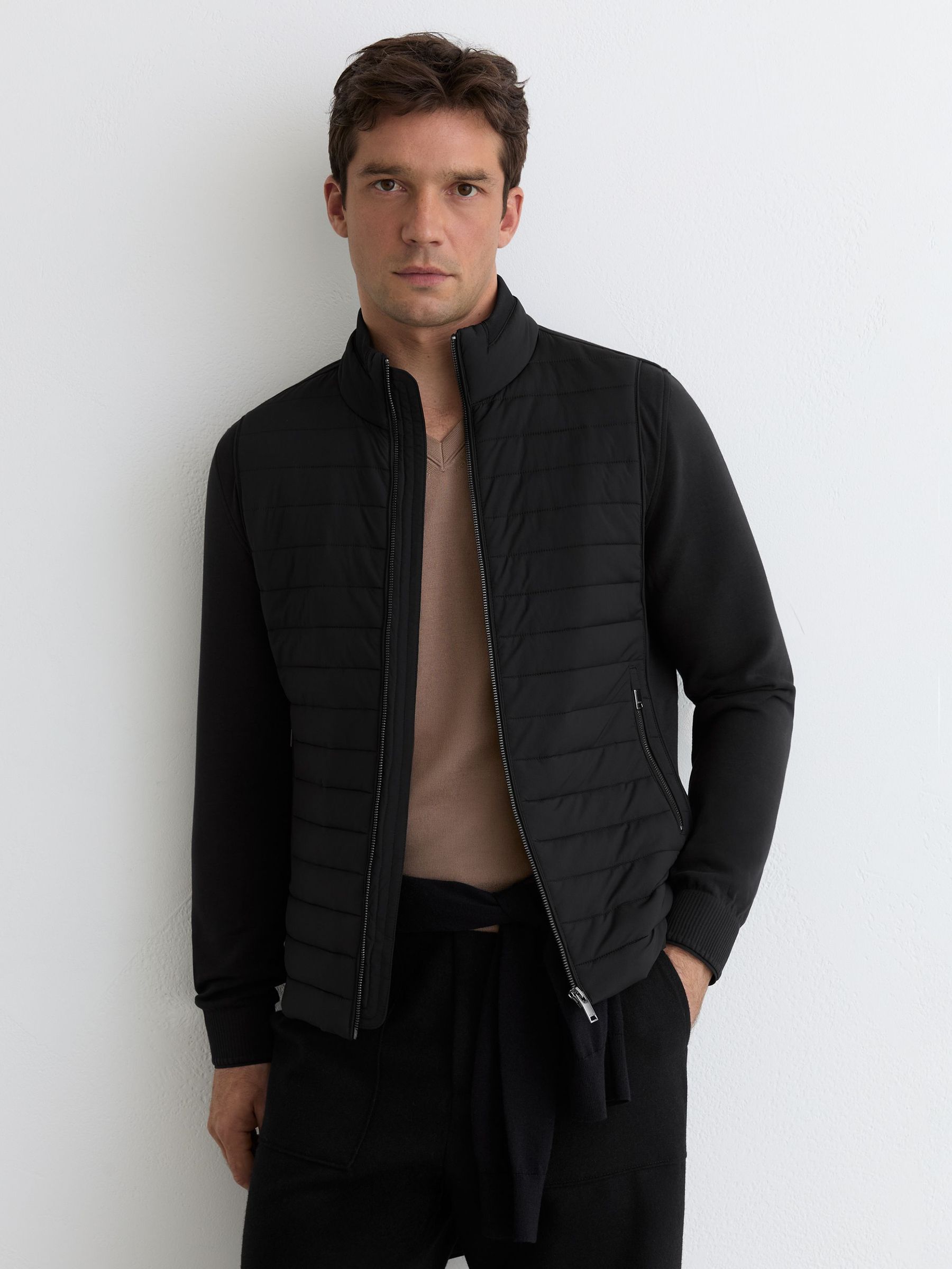 Hybrid Interlock-Jersey Quilted Jacket in Black (G55525) | £188