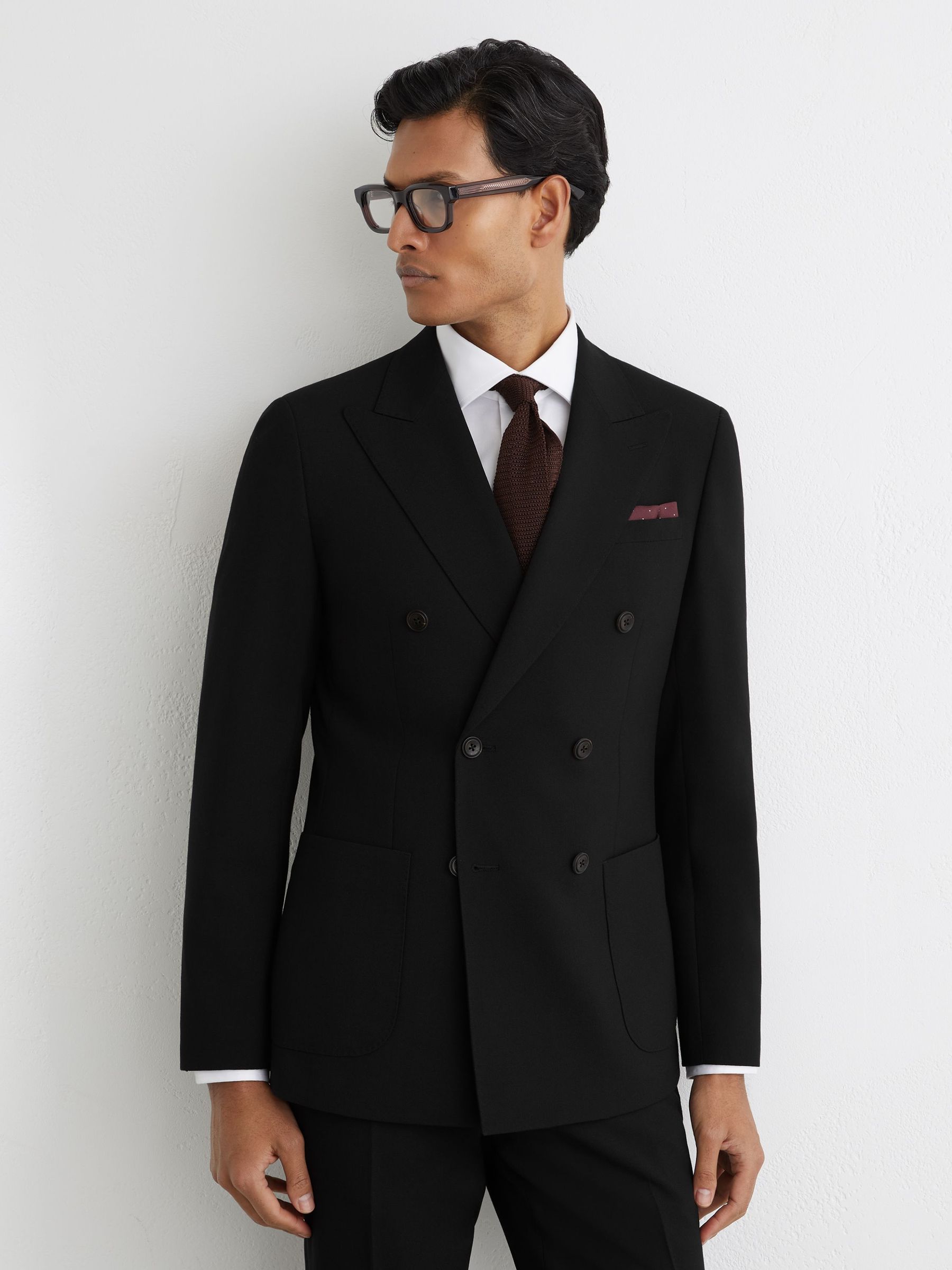 Double-Breasted Suit Jacket Tailored-Fit with Wool in Black (G55531) | £348