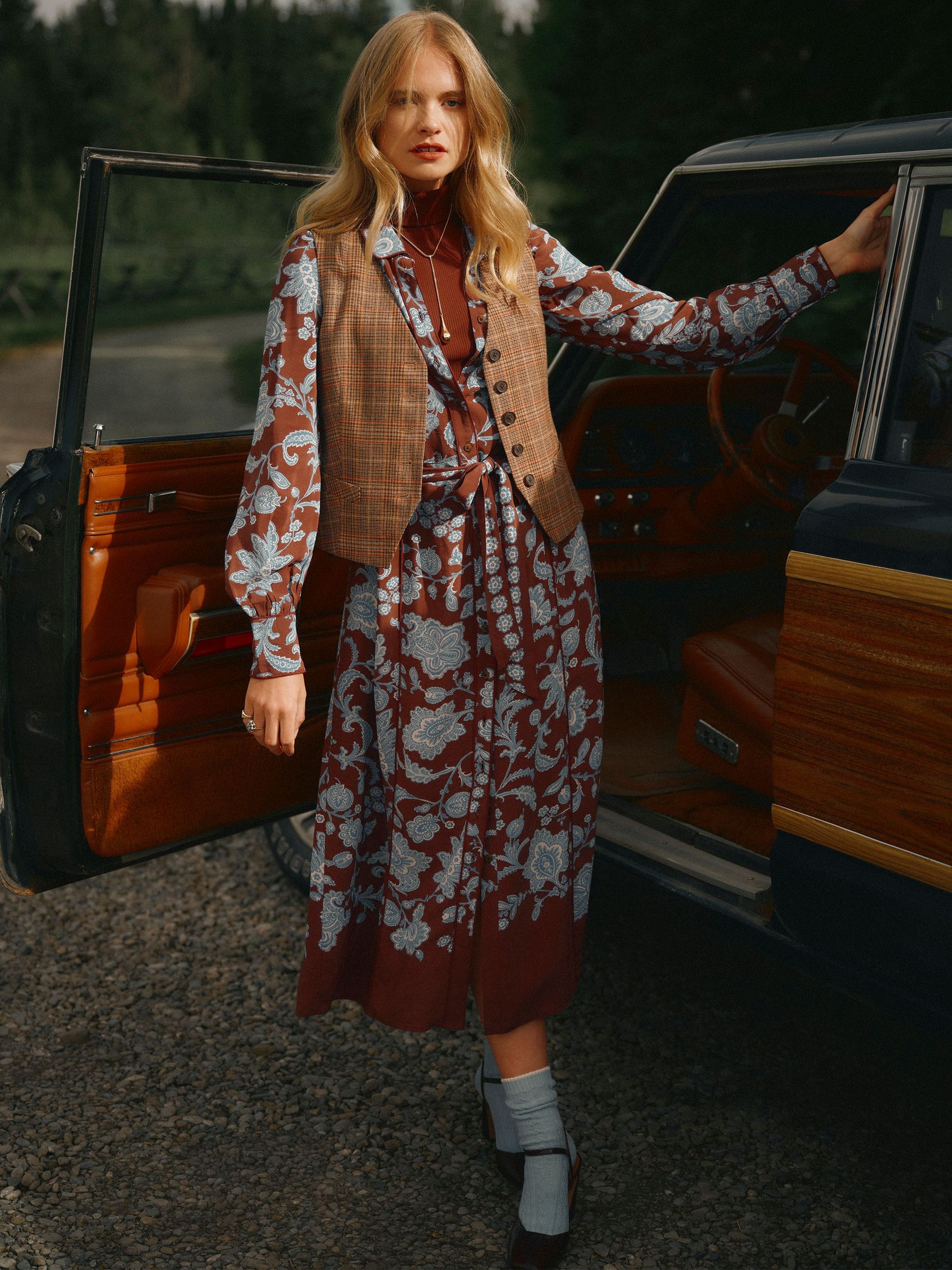 Chocolate Brown Floral - Western Shirt Dress