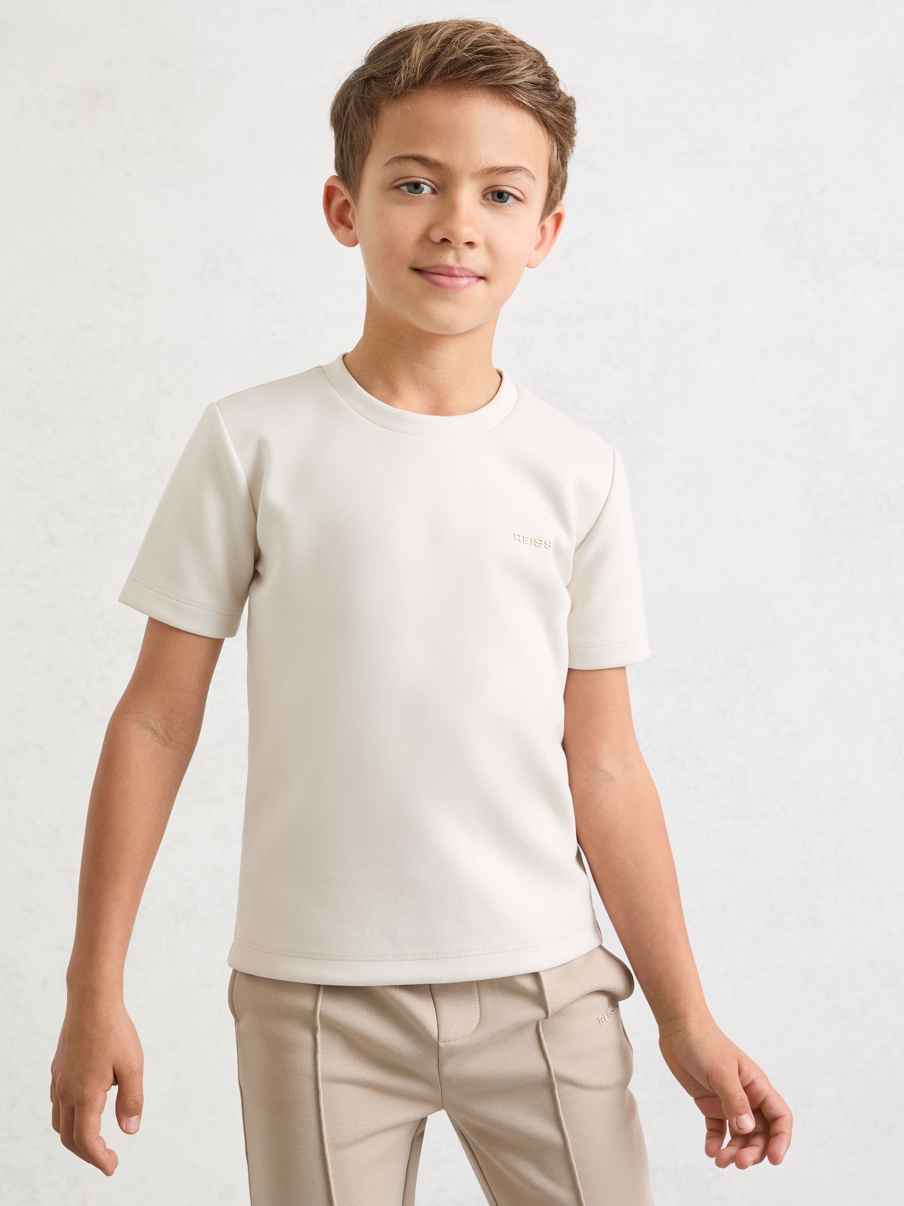 3-9 yrs Premium Interlock Logo T-Shirt in Stone (G56502) | £25
