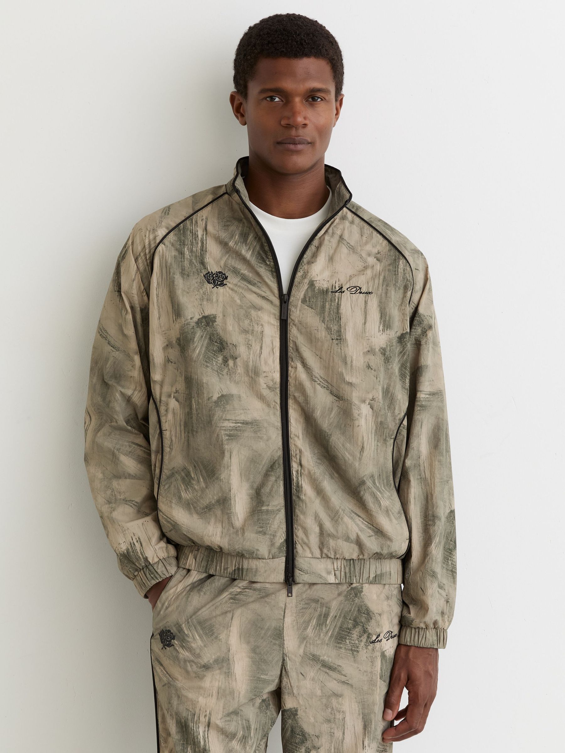 Abstract-Print Track Jacket in Dark Sand (G58250) | £169