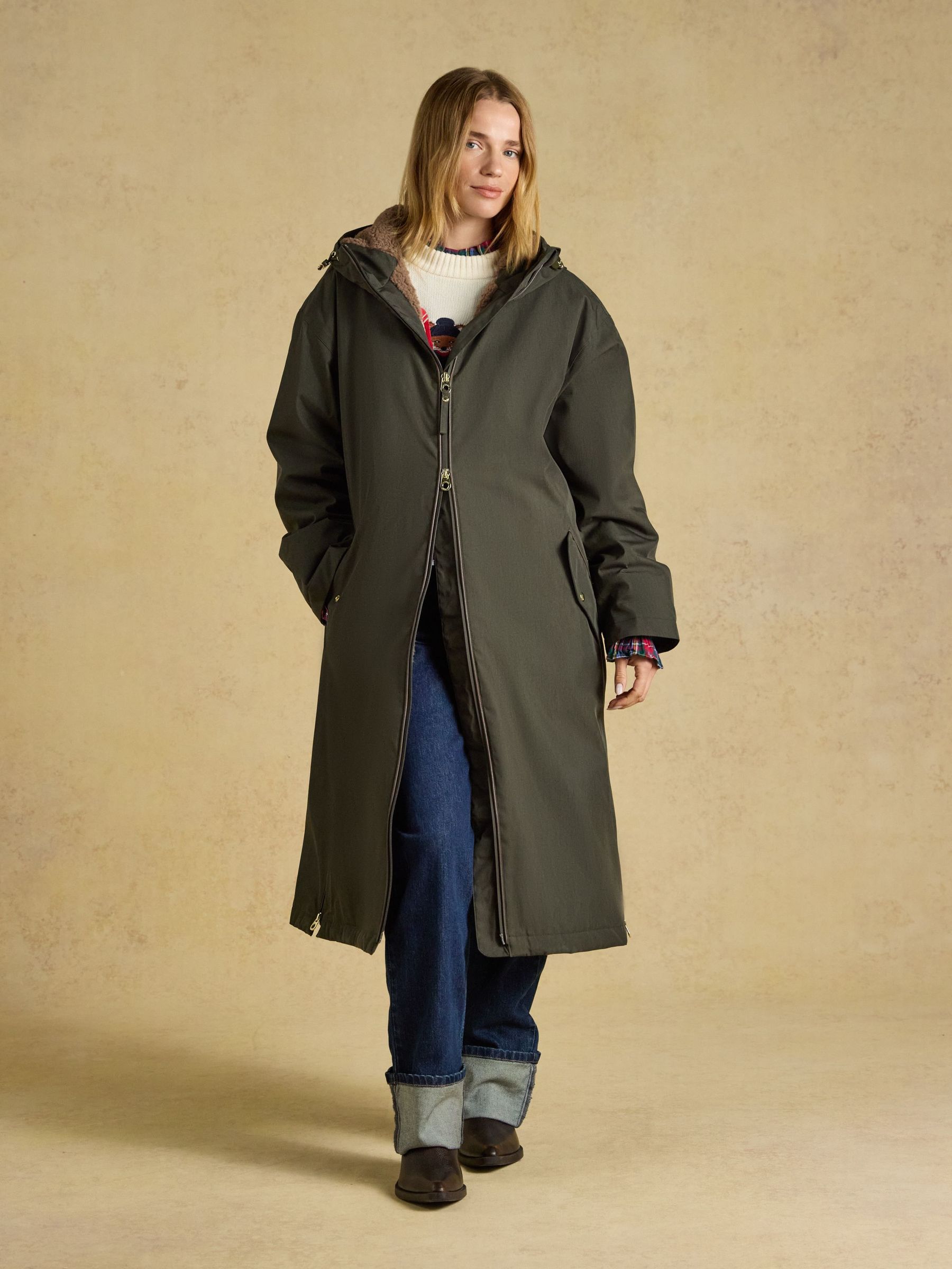 Green - Oversized Fleece Lined Waterproof Coat
