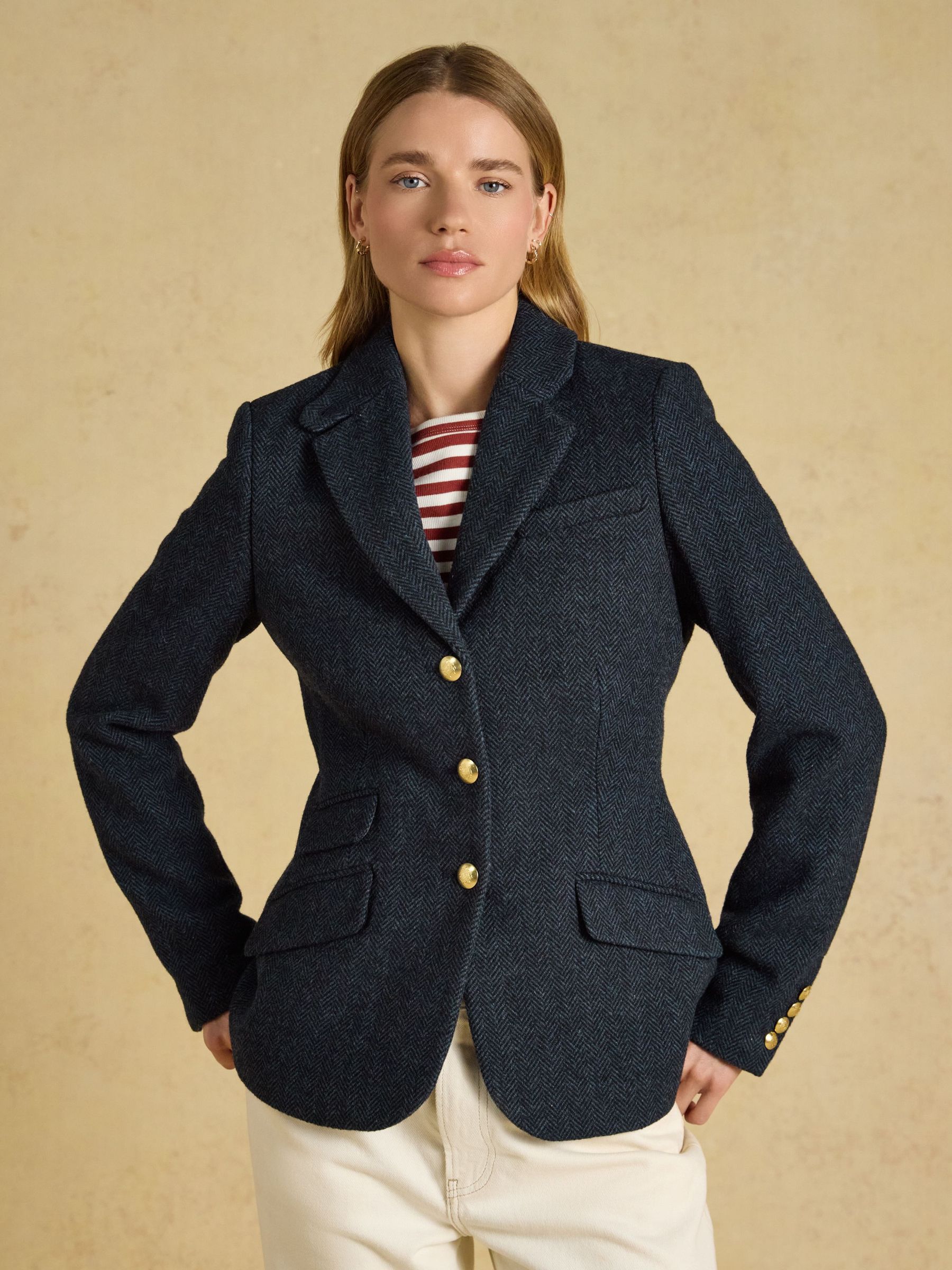 Navy Herringbone - Tweed Blazer