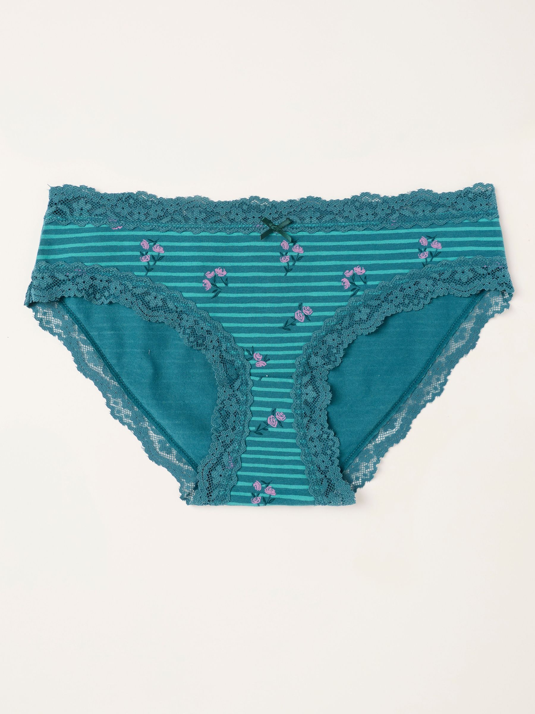 Green - Stripe Floral Classic Knickers