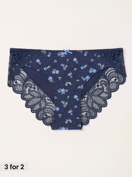 Navy - Floral Polka Dot Brazilian Knickers