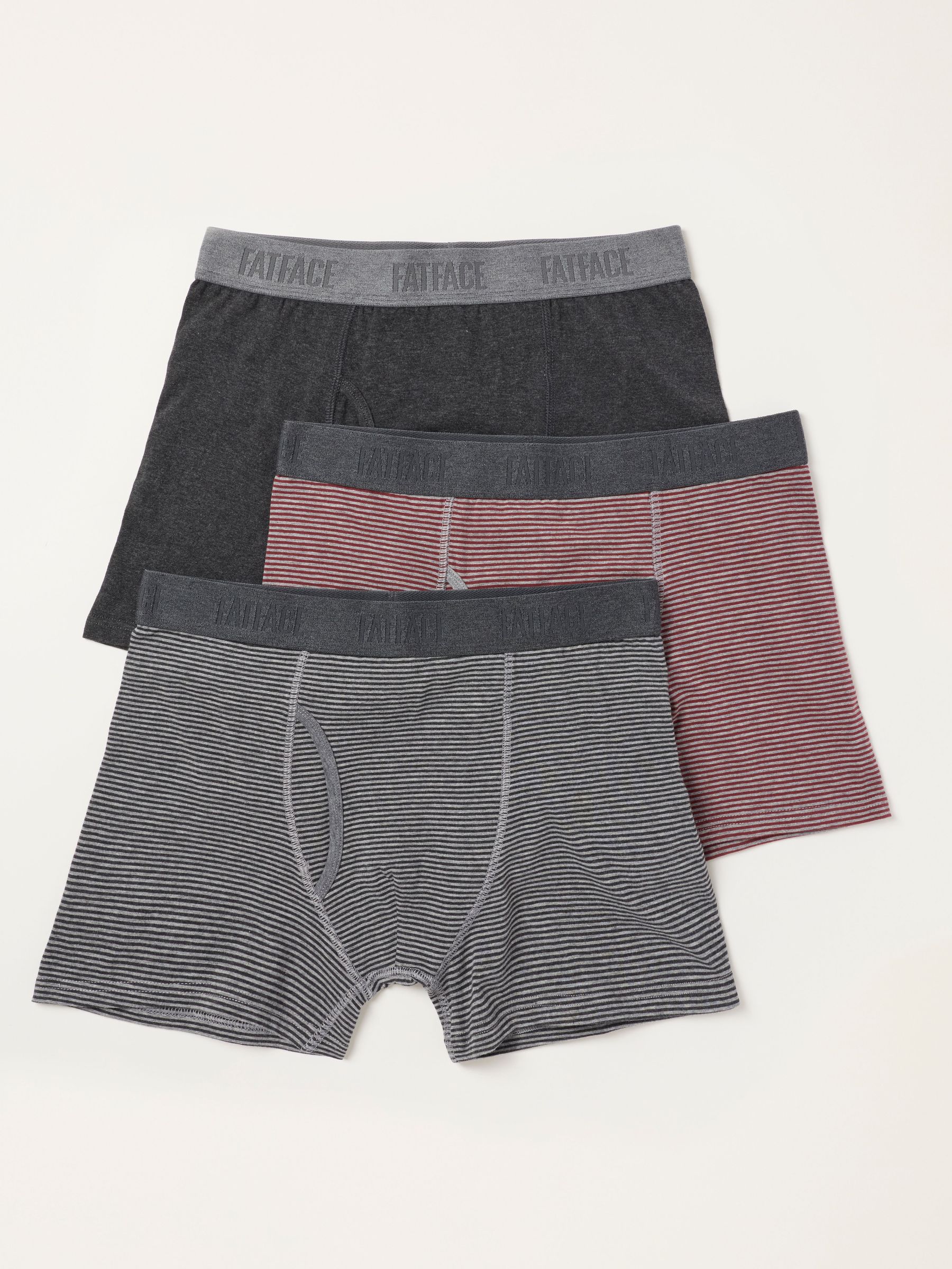 Burgundy Red - Regular 3 Pairs Of Stripe Boxers