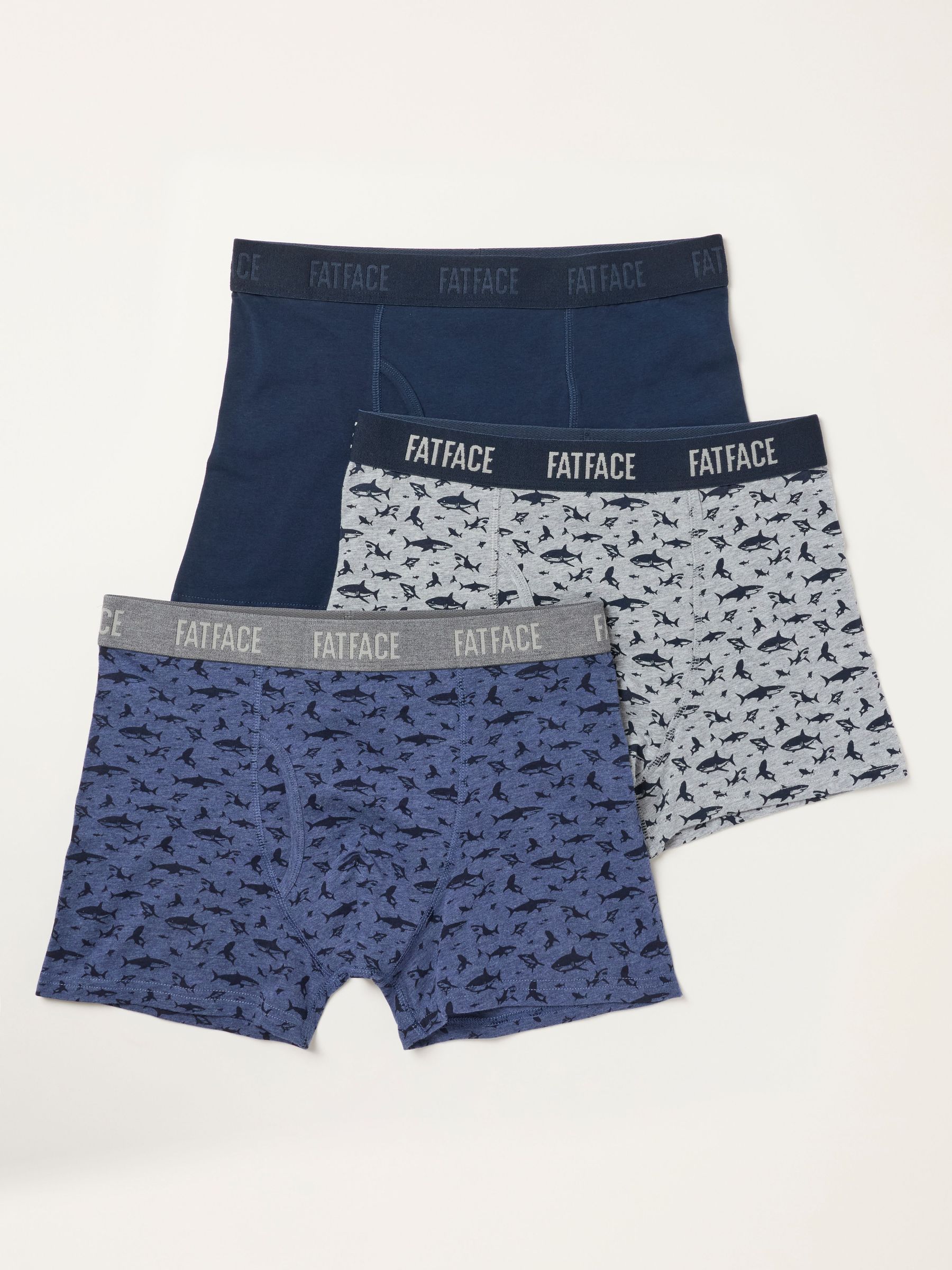 Blue - Regular 3 Pairs Of Shark Print Boxers
