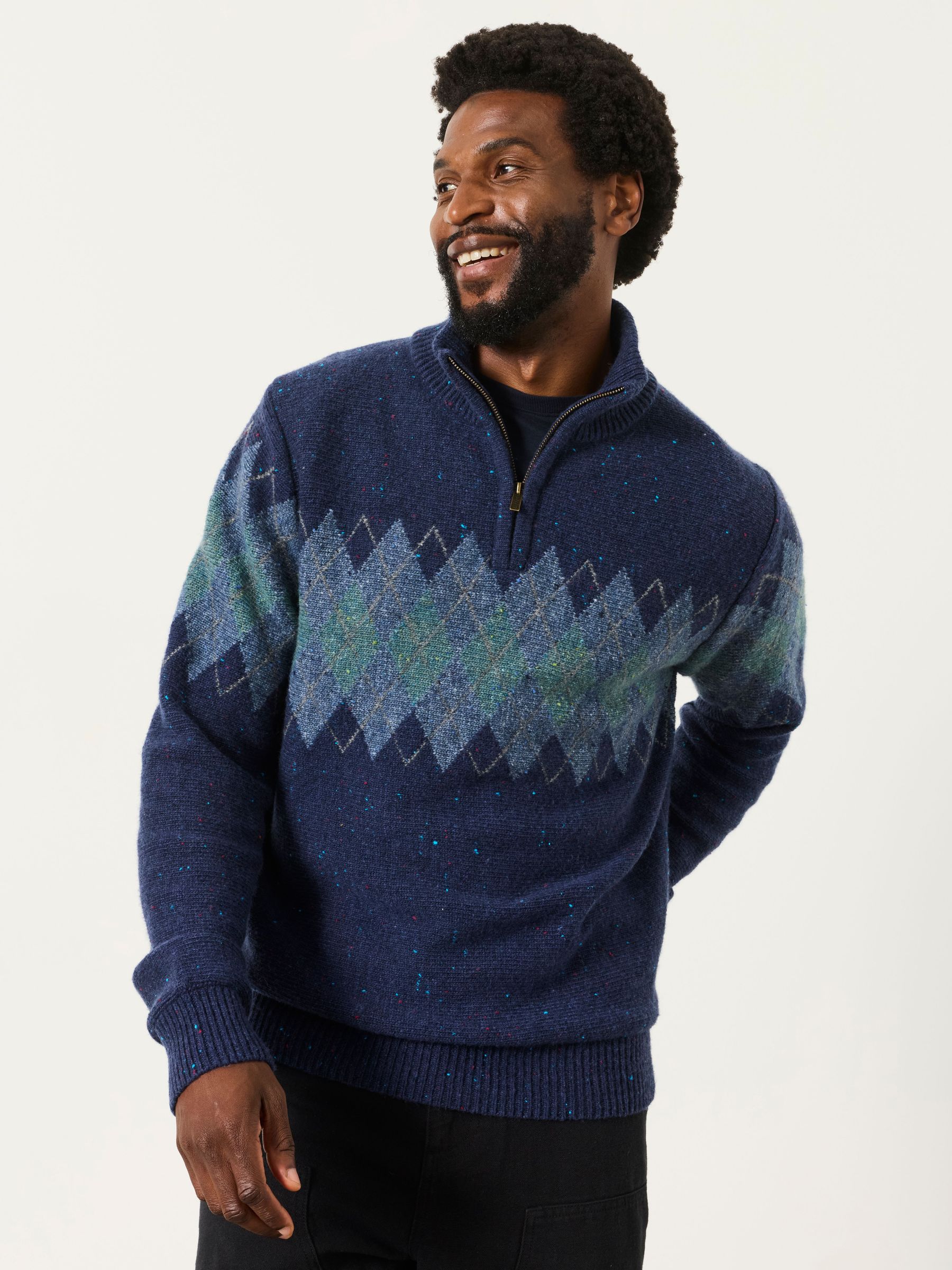 Navy - Regular Quarter Zip Knitted Jumper