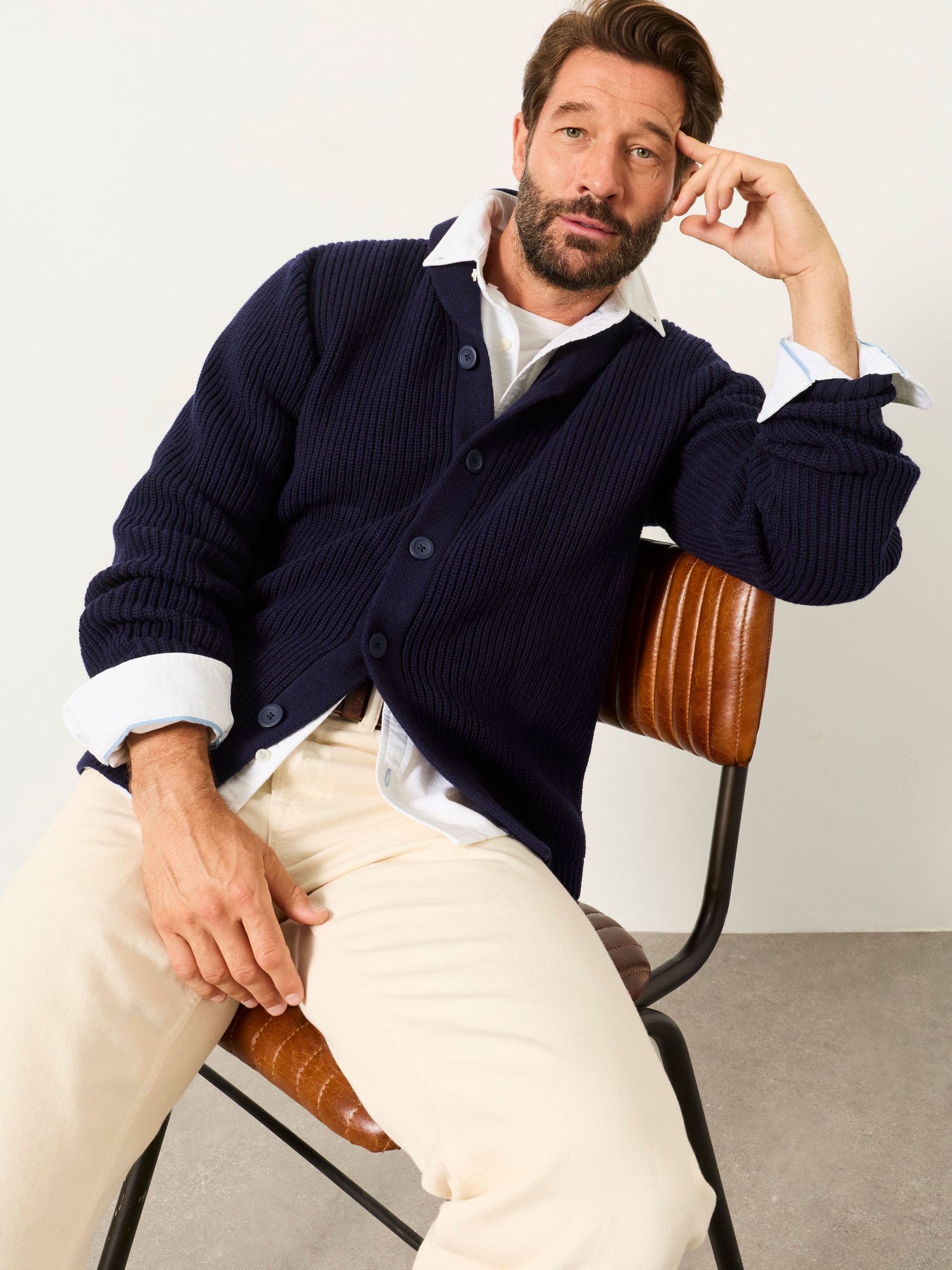 Navy - Regular Shawl Neck Knitted Cardigan
