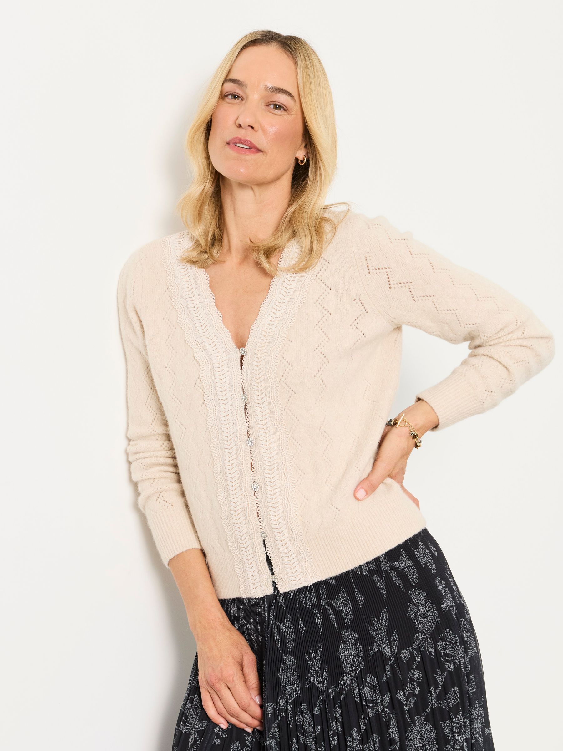 Natural - Skye Knitted Lace V Cardigan