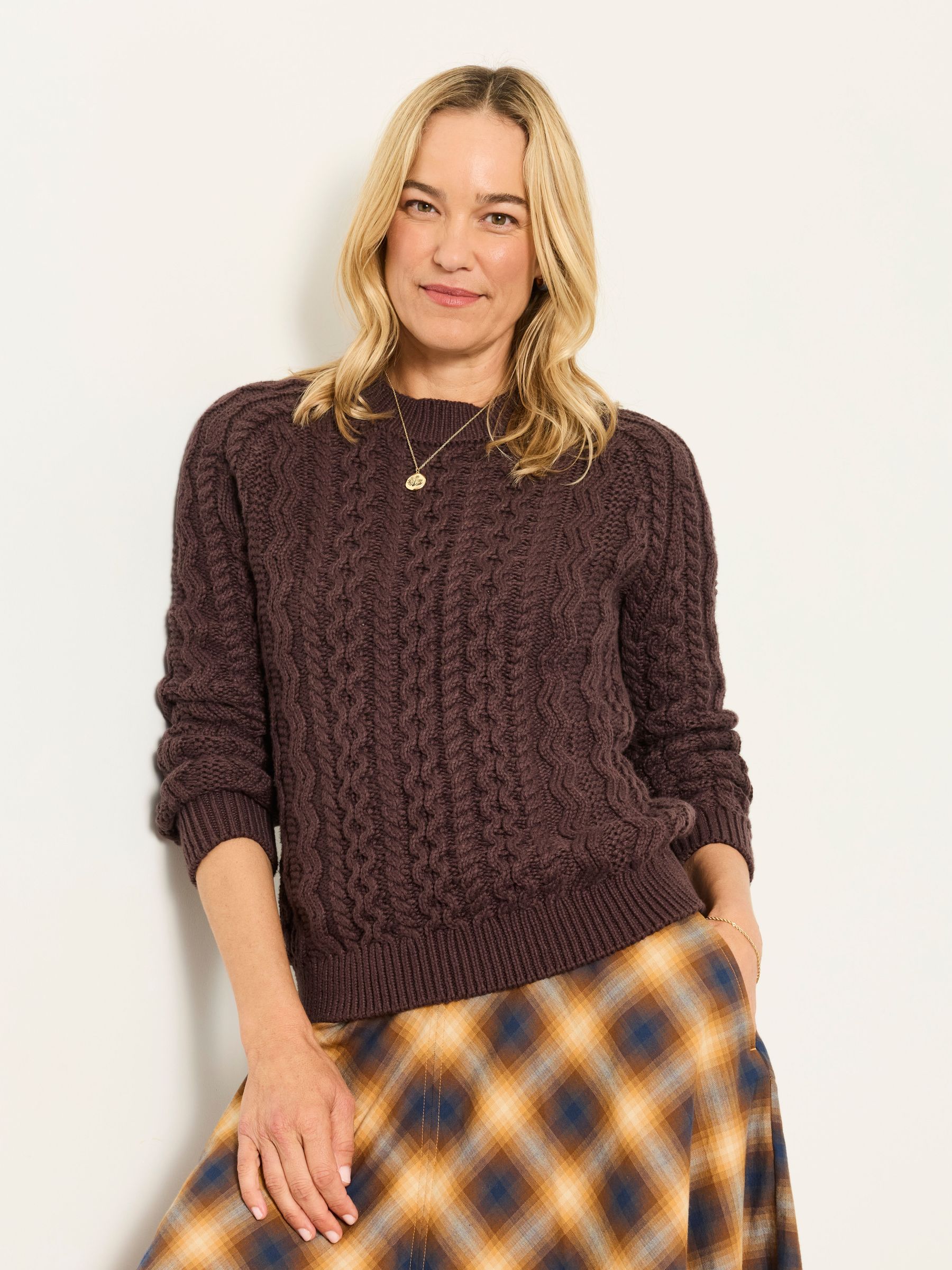 Chocolate Brown - Knitted Cable Jumper