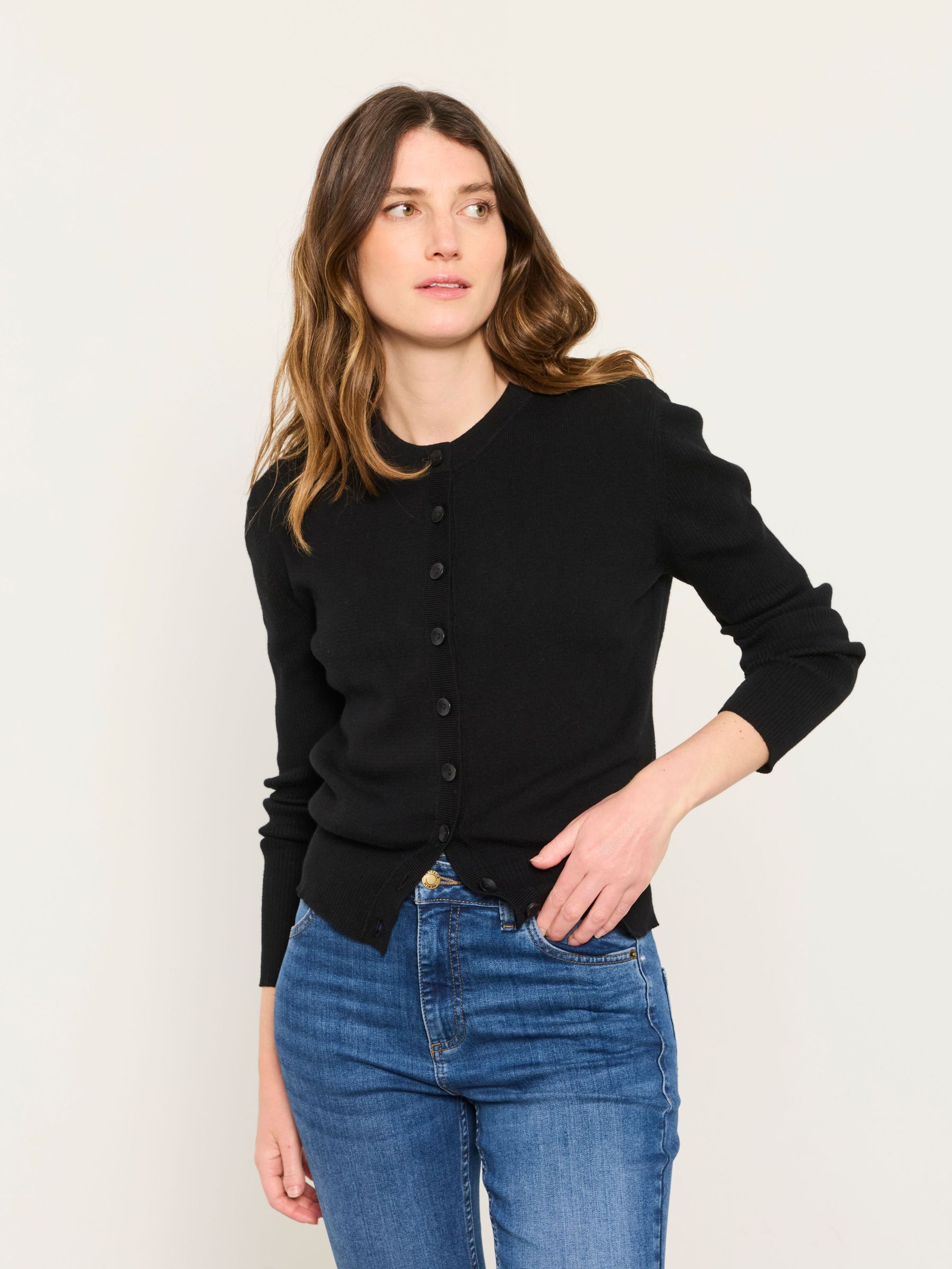 Black - Knitted Button Front Cardigan