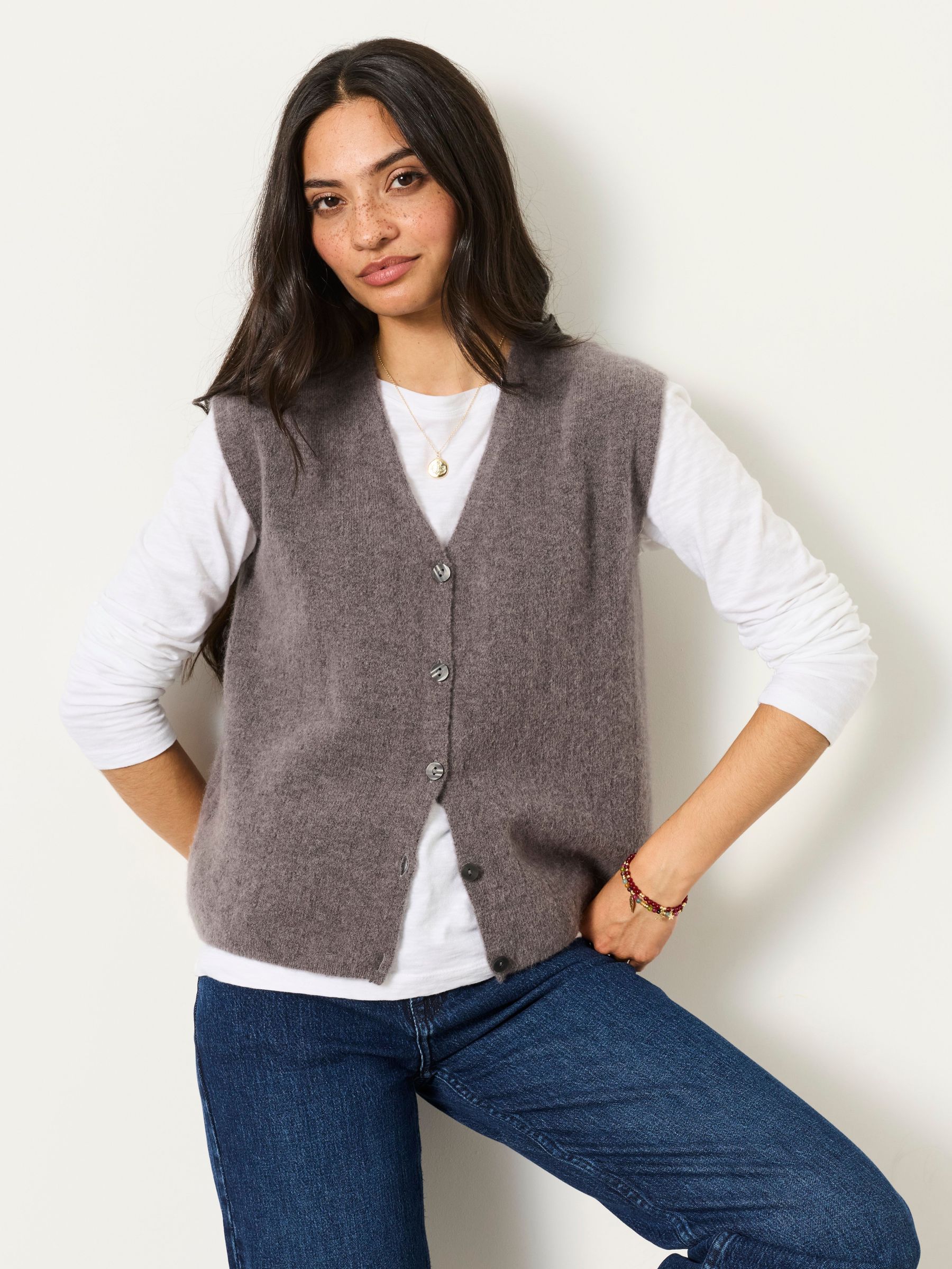 Dark Grey - Knitted Button Front Vest