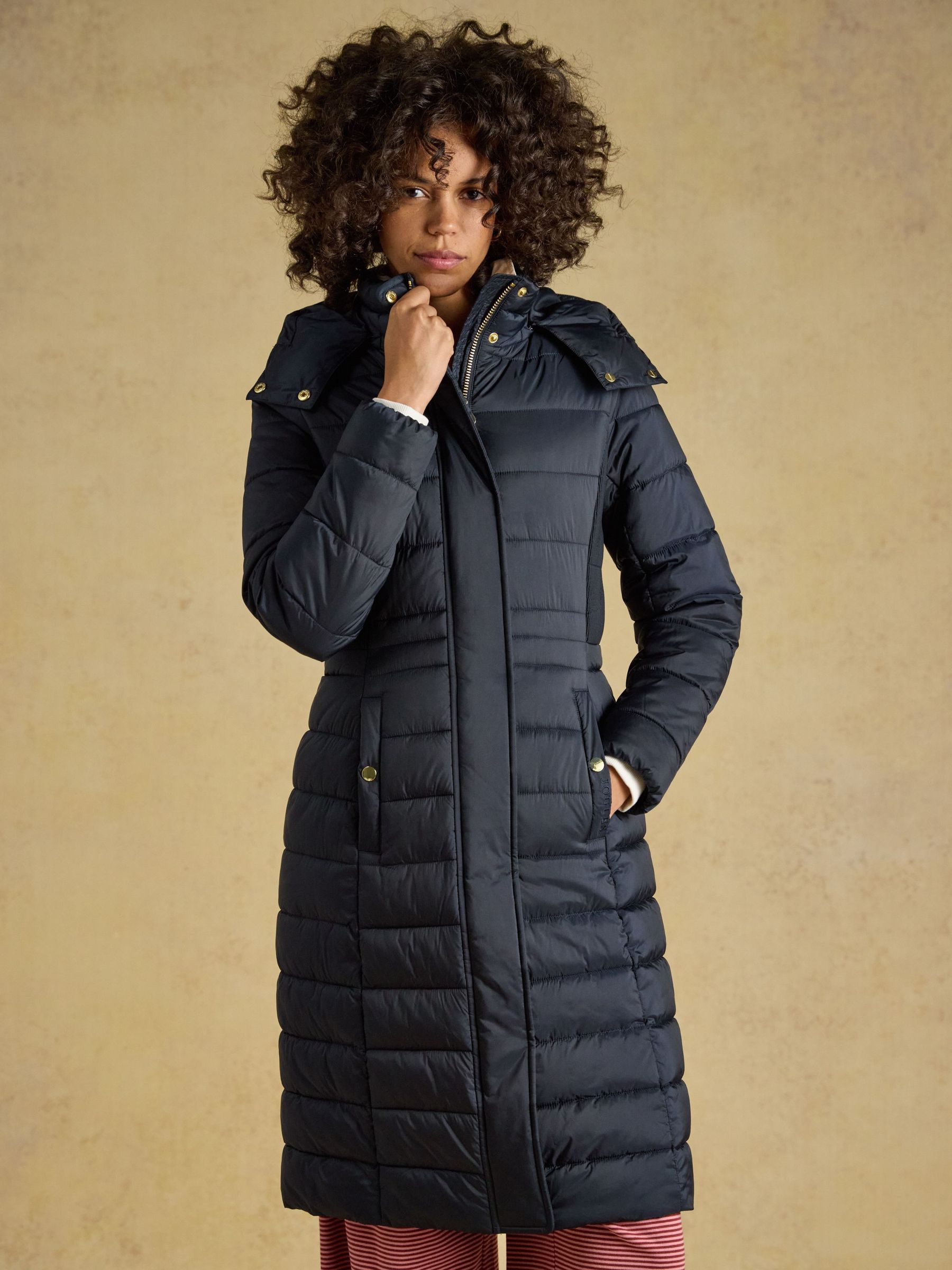 Navy - Showerproof Longline Padded Coat With Hood