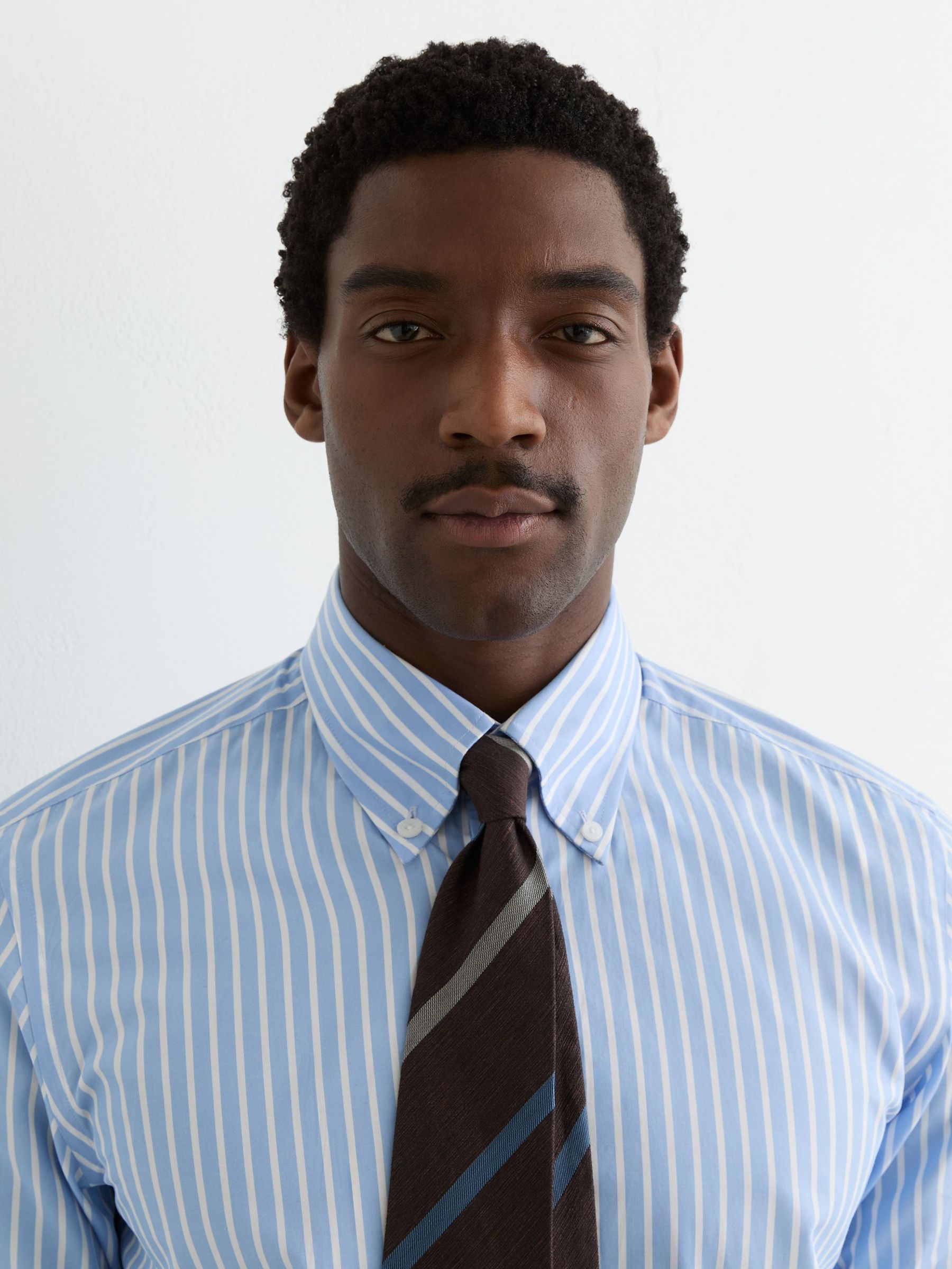 Cotton Stripe Button-Down Shirt Regular-Fit in Soft Blue (G64323) | £110