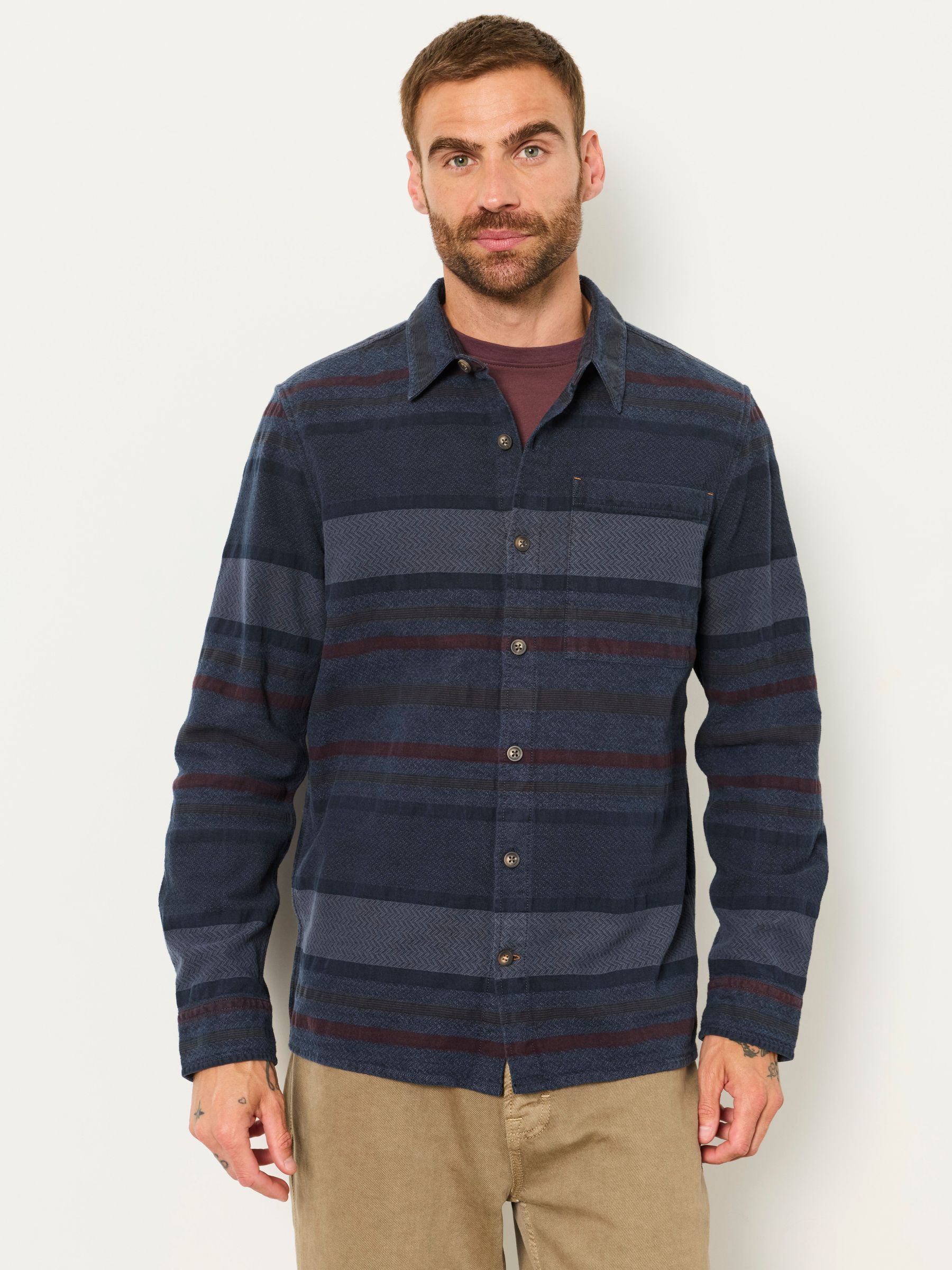 Grey - Regular Long Sleeve Wye Horizontal Stripe Shirt