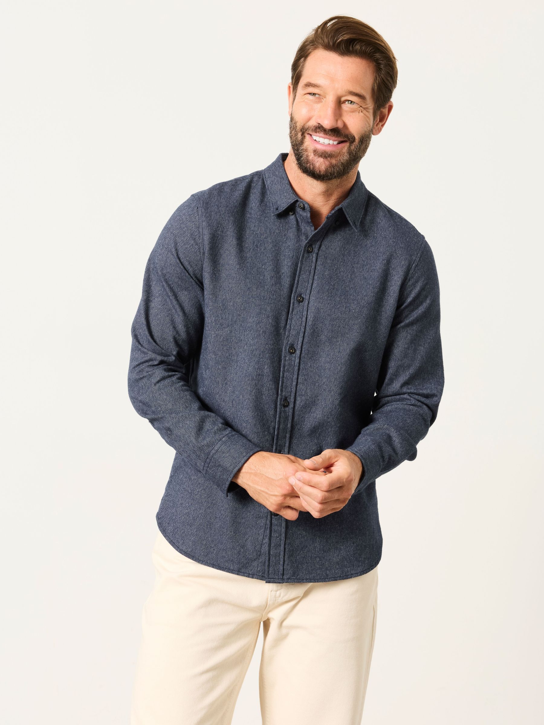 Navy - Regular Long Sleeve Brushed Shirt