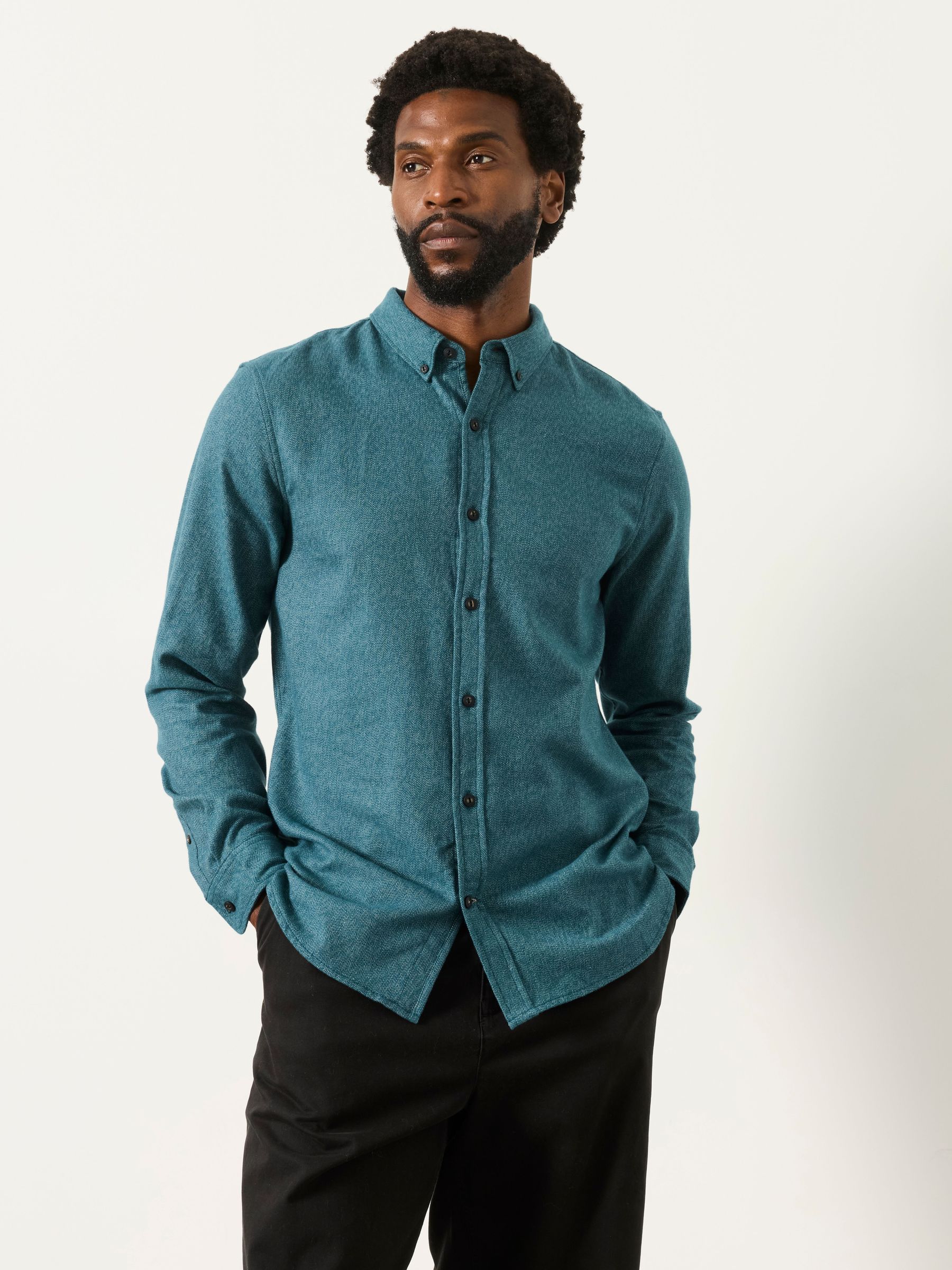 Dark Teal Blue - Regular Long Sleeve Brushed Shirt