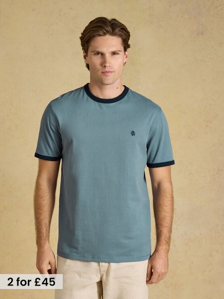 Blue - Regular Crew Neck Cotton T-shirt