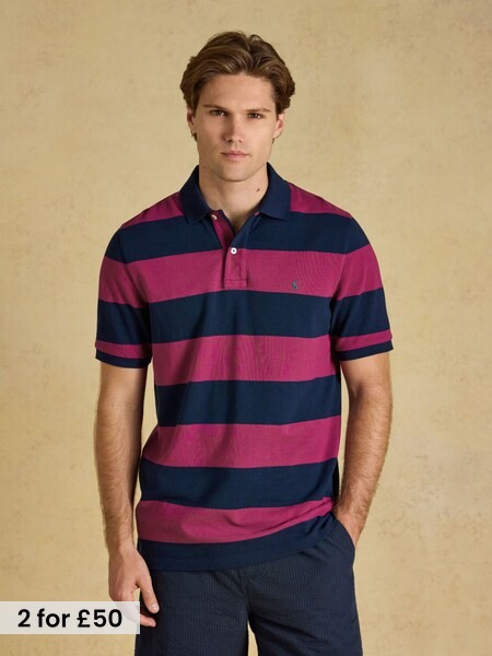 Pink & Navy Striped - Regular Cotton Pique Polo Shirt