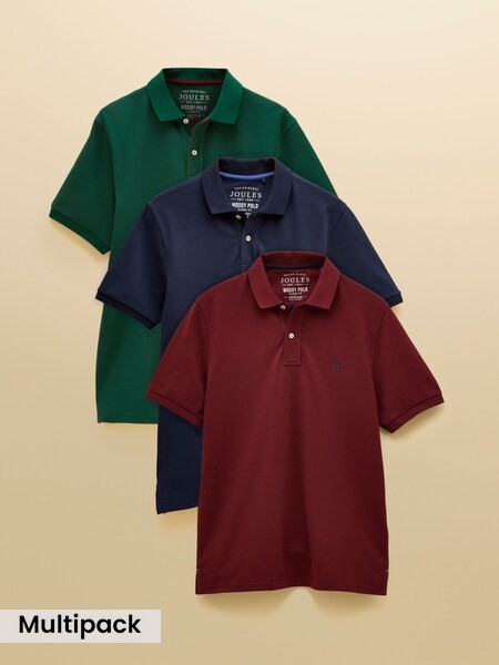 Navy/Burgundy/Green - Regular Polo Shirts 3 Pack